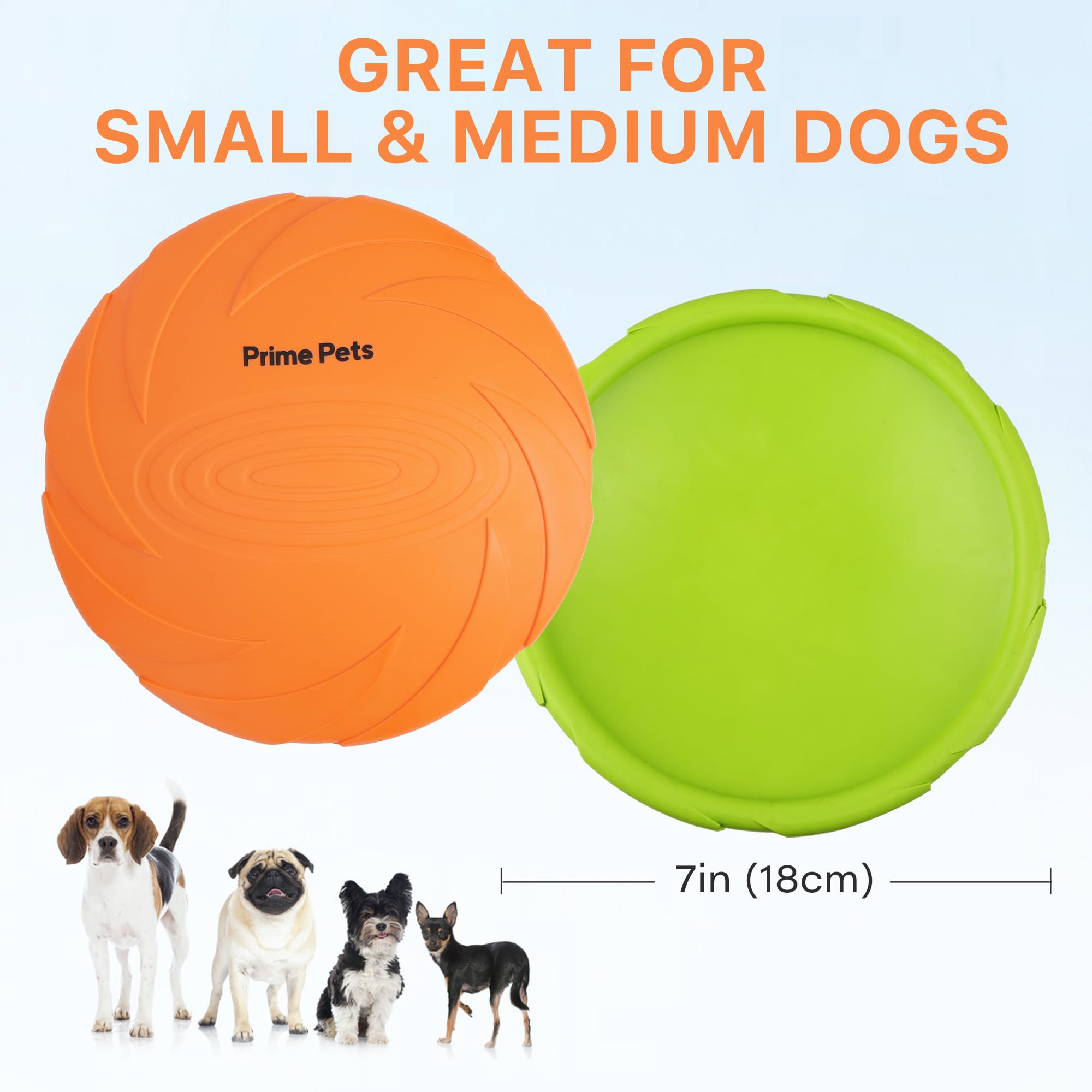 Juego de 2 discos Prime Pets, colores naranja y verde para mayor visibilidad.