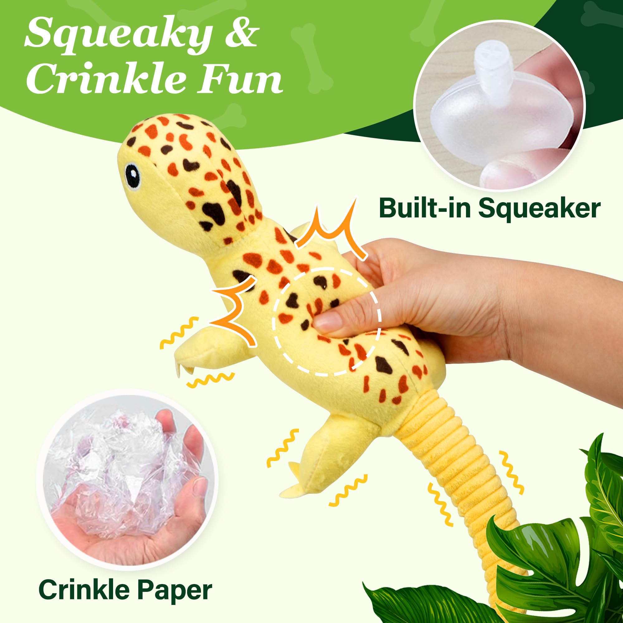 Prime Pets juguete lagartija amarilla para perros, fomenta juego interactivo.
