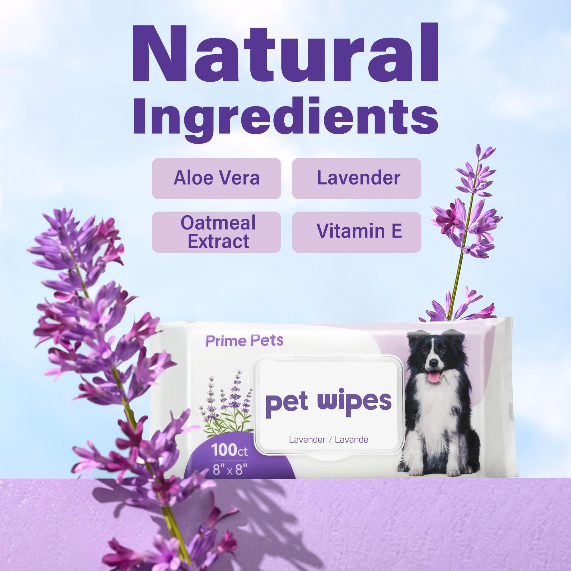 Toallitas para patas de perros con aroma a lavanda, limpieza y frescura.