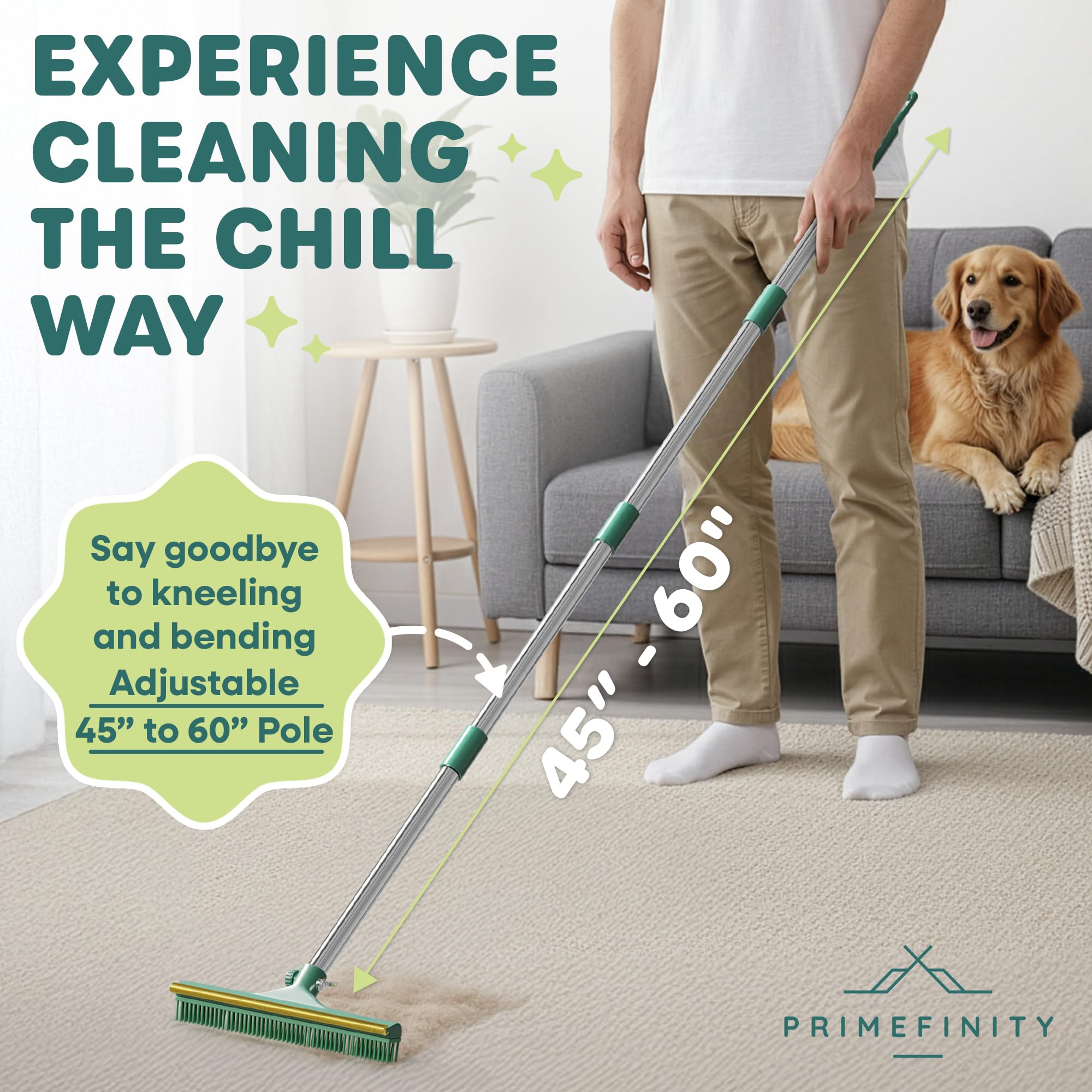 PRIMEFINITY dientes de cobre elevan pelo sin dañar fibras de alfombra.