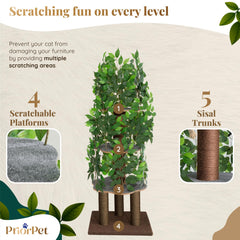 PriorPet Arbol Gatos con Hojas, altura de 63 pulgadas para estimulación vertical.