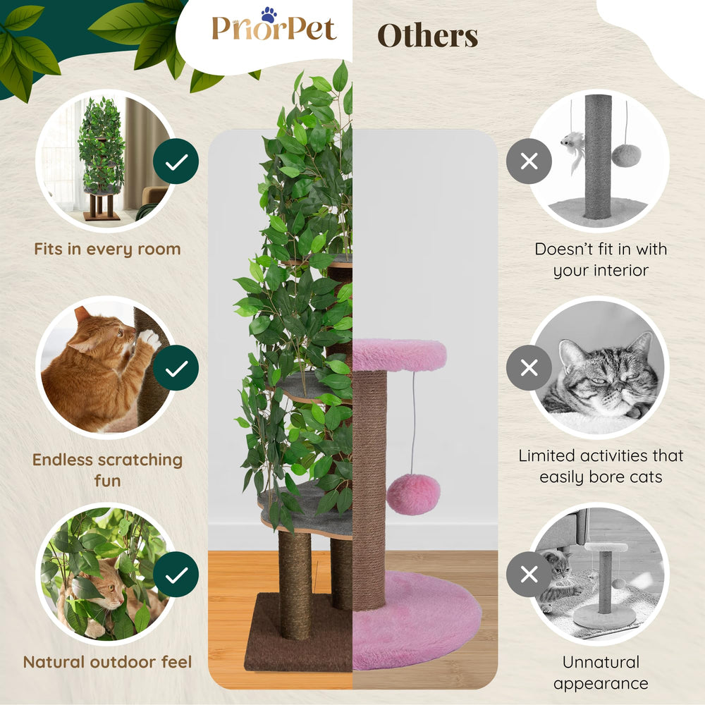 PriorPet Arbol Gatos con Hojas, hojas no tóxicas con aspecto natural.