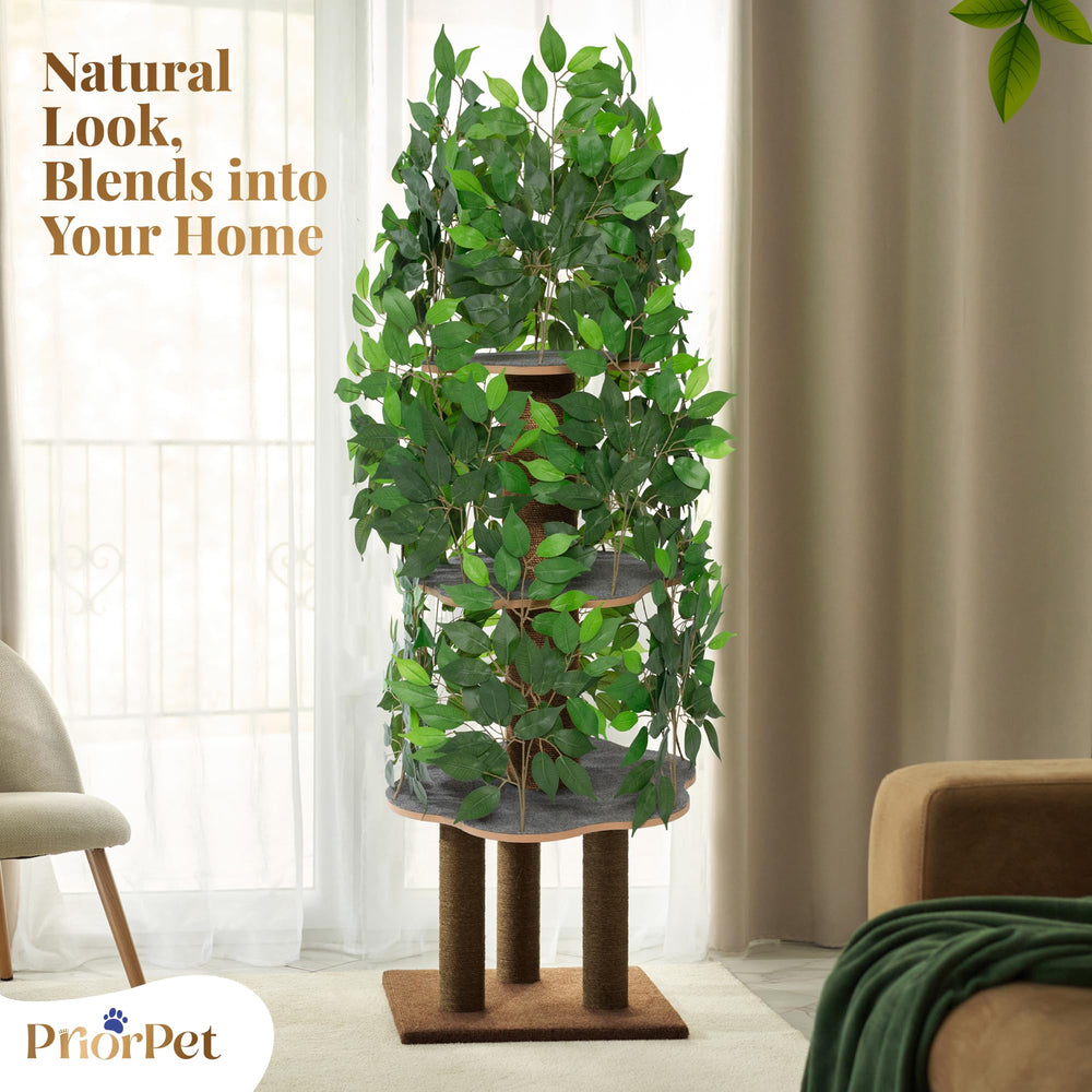 PriorPet Arbol Gatos con Hojas, postes de sisal reforzados para juego activo.