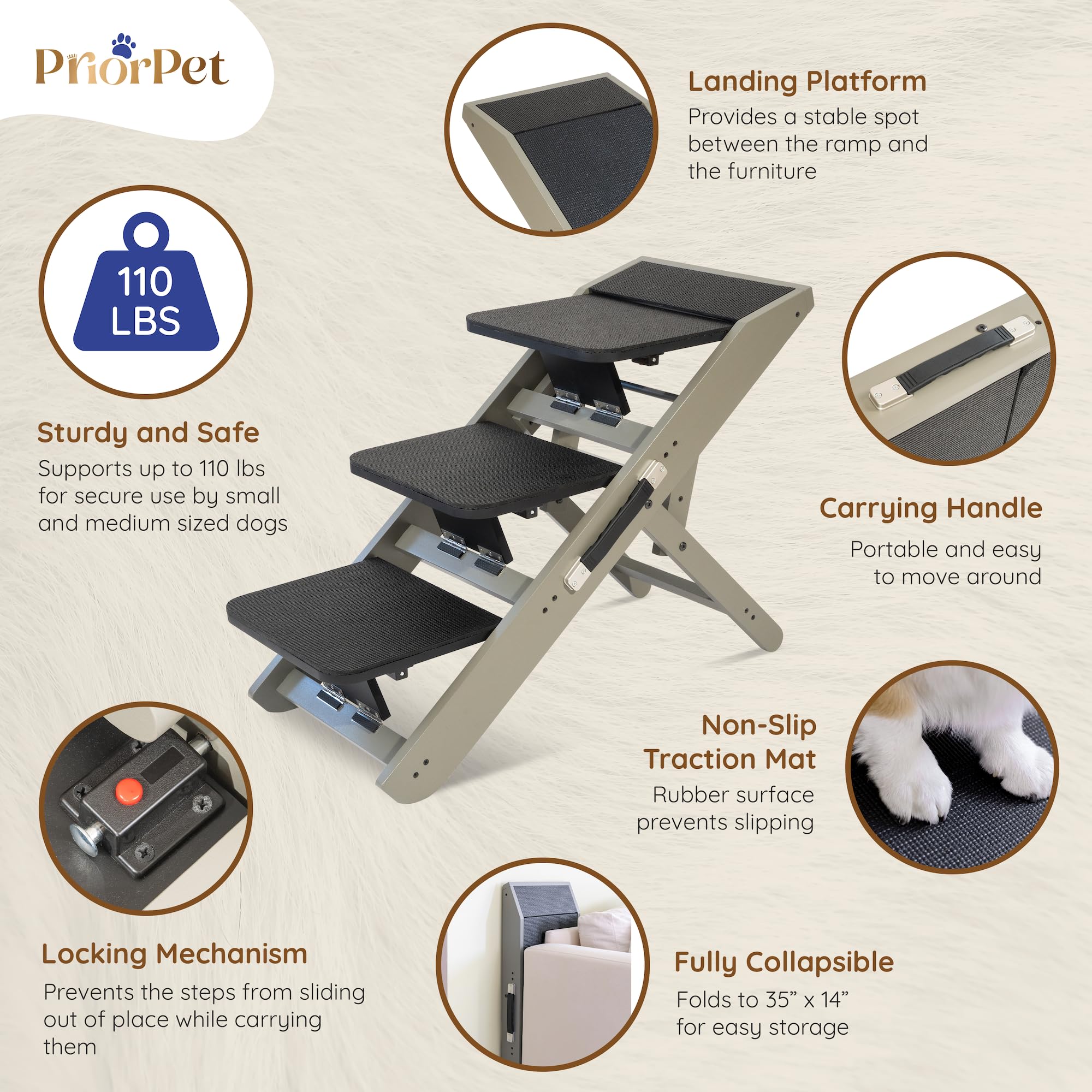 Altura ajustable PRIORPET 7–20 pulgadas, ideal para sofá y cama