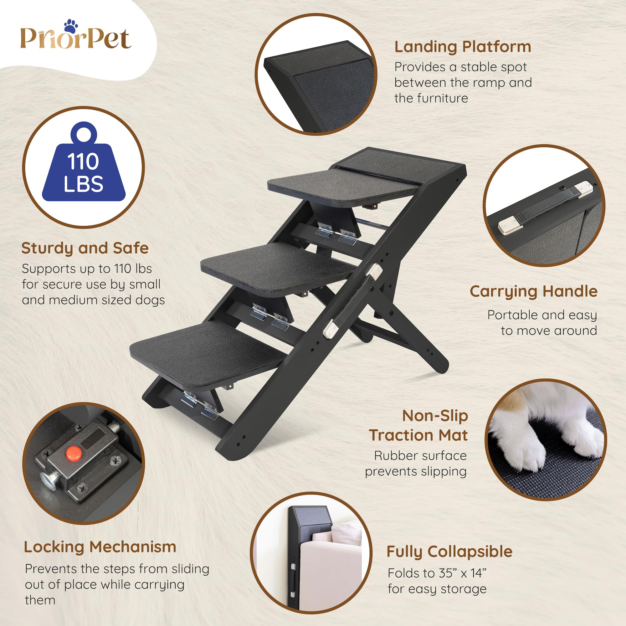 PRIORPET rampa ajustable 7–20 pulgadas para sofás y camas