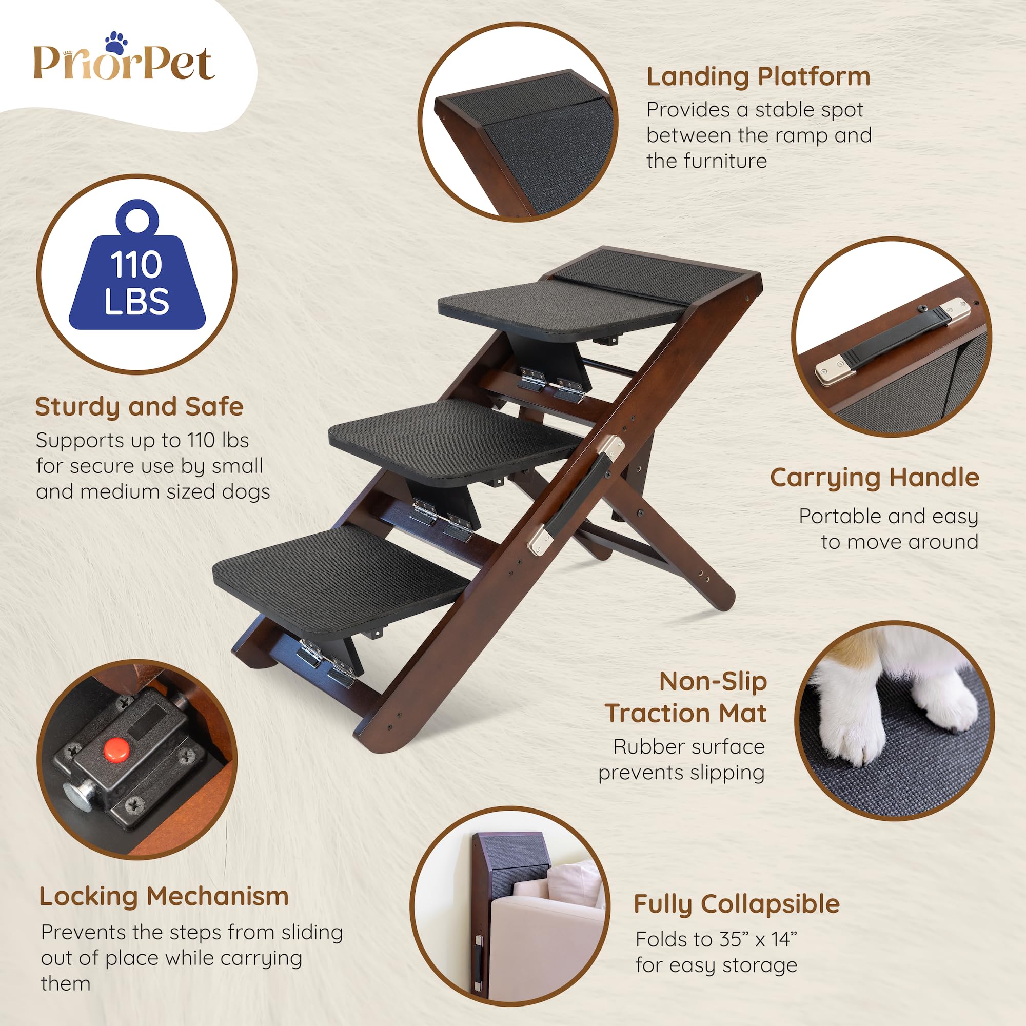Rampa PRIORPET de madera de abedul para perros