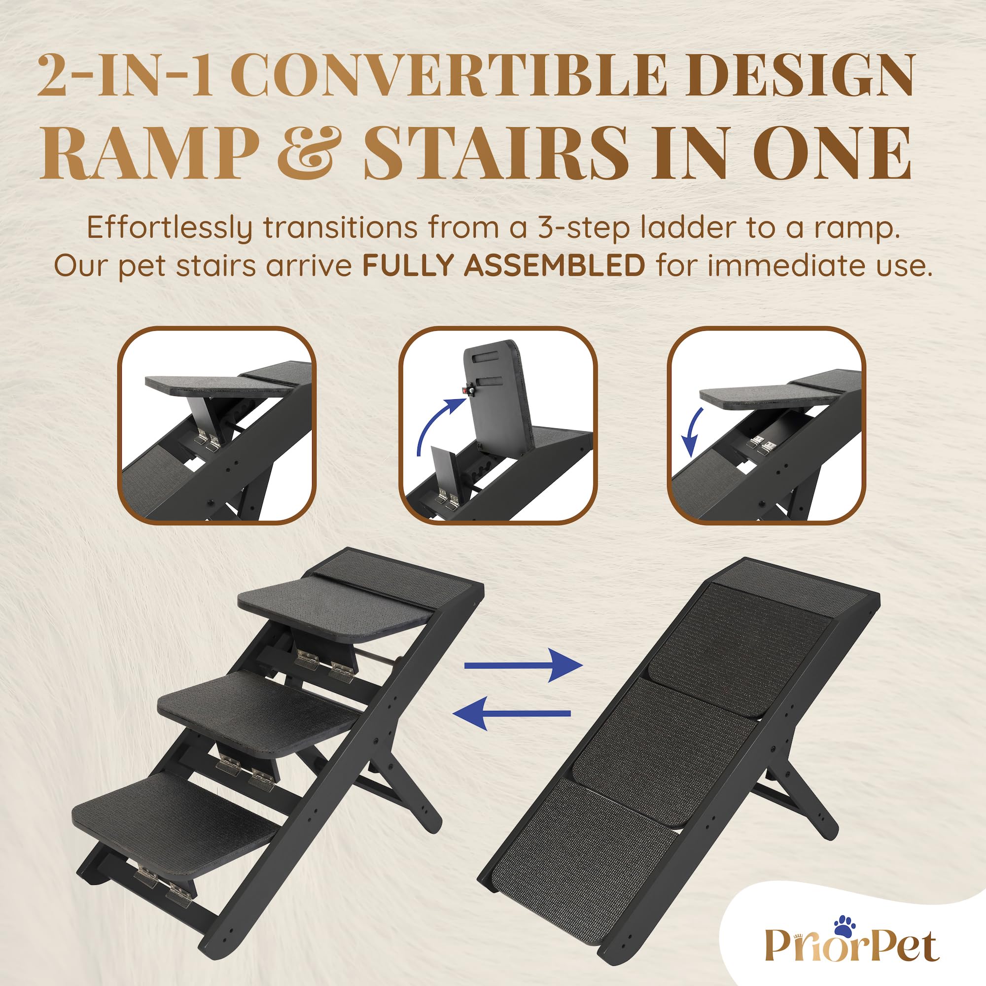 PRIORPET rampa 2 en 1 para perros, escalones y rampa en uno