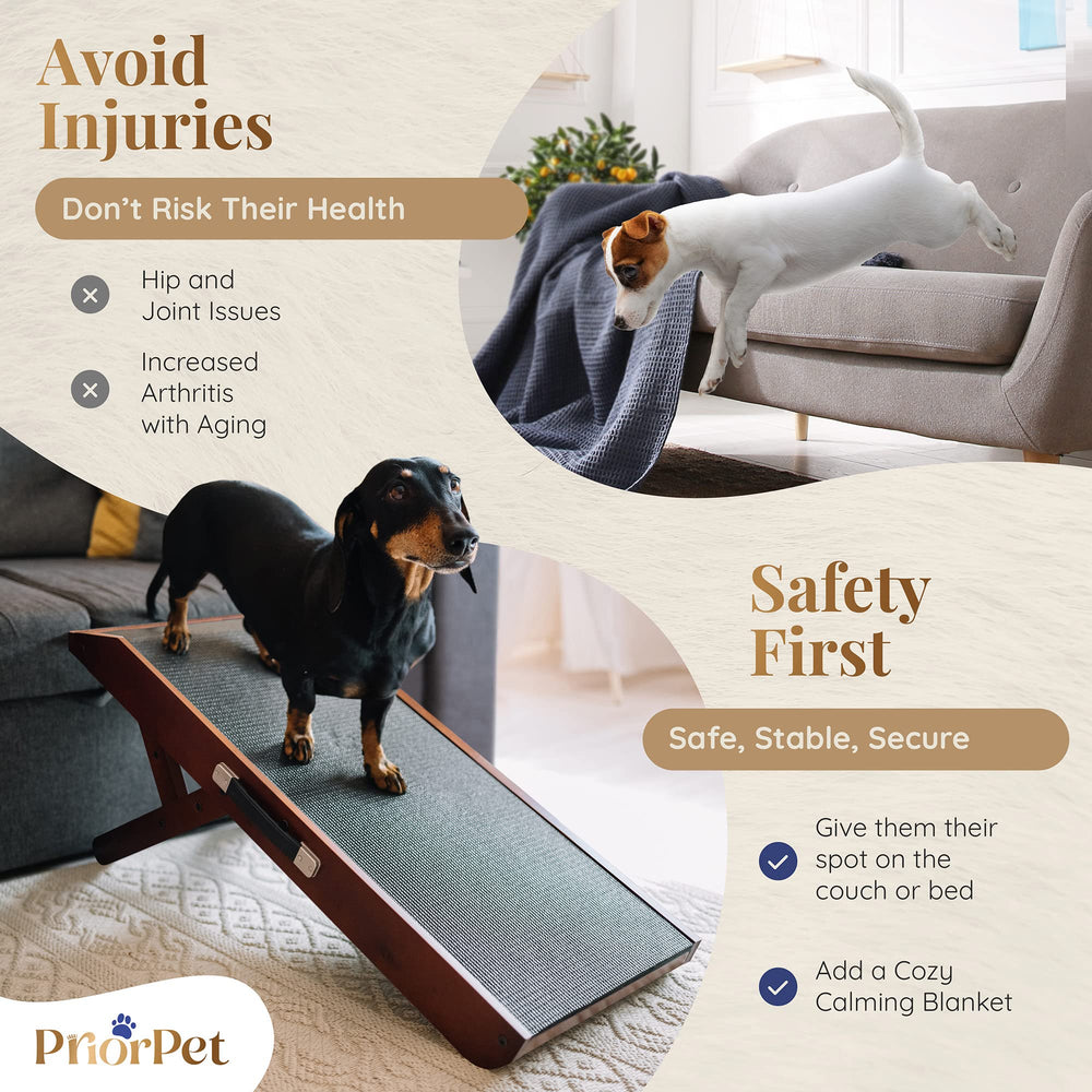 Rampa PRIORPET para perro: altura ajustable para sofá, cama o coche.