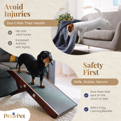 Rampa PRIORPET para perro: altura ajustable para sofá, cama o coche.
