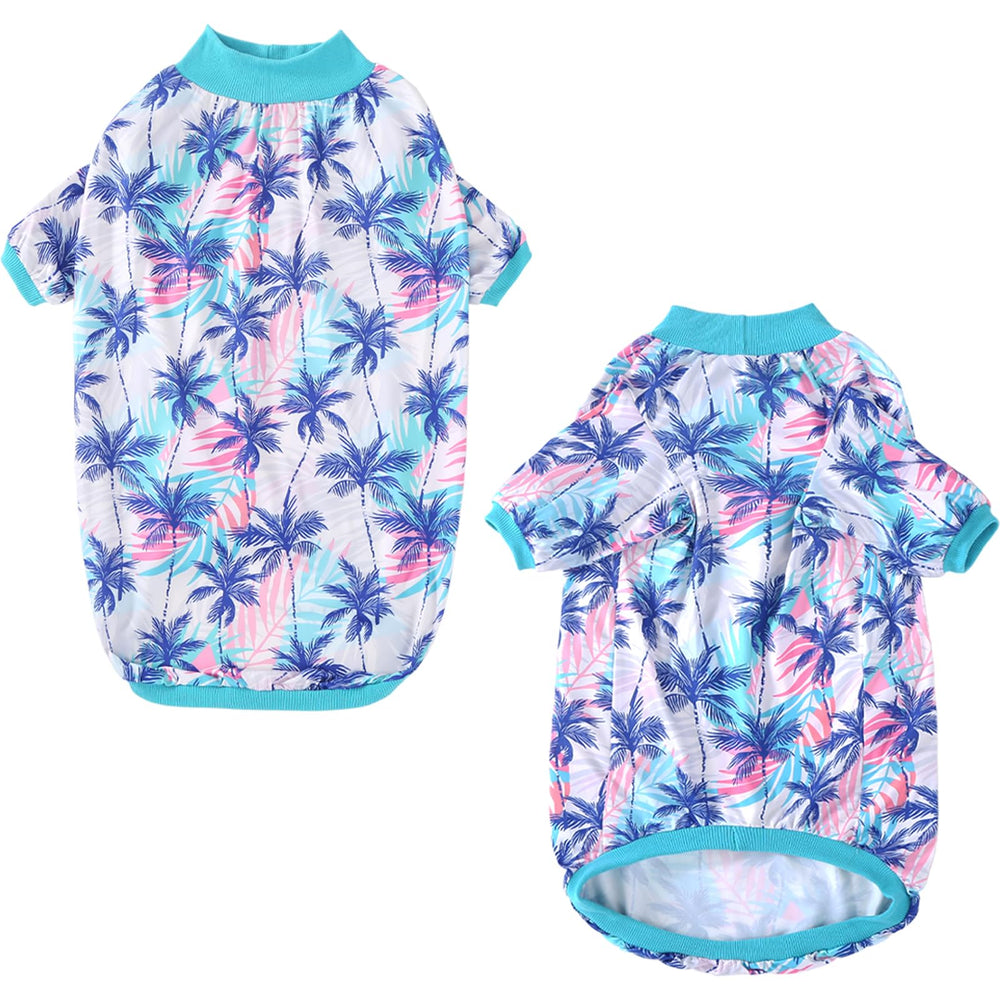 PriPre camiseta para perro, vista frontal con árbol de coco blanco para fotos.