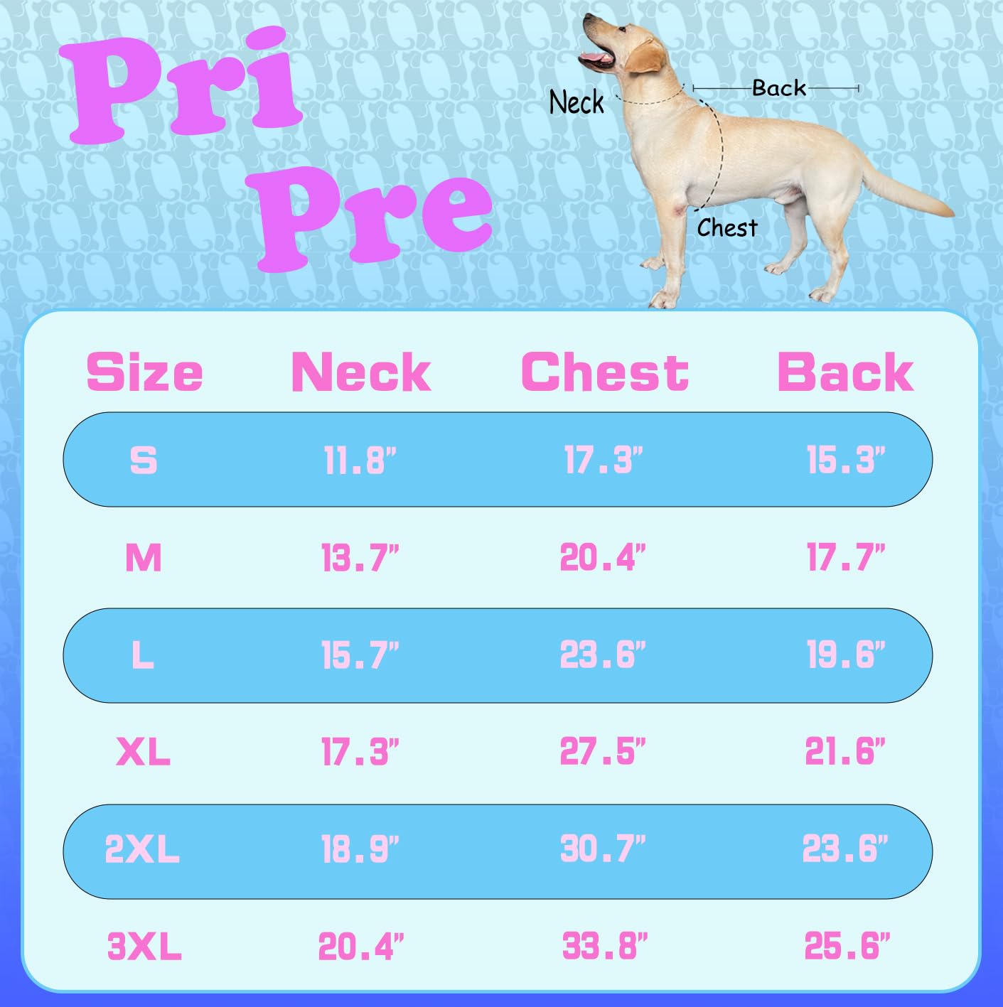 PriPre talla 3XL garantiza ajuste cómodo en perros grandes.