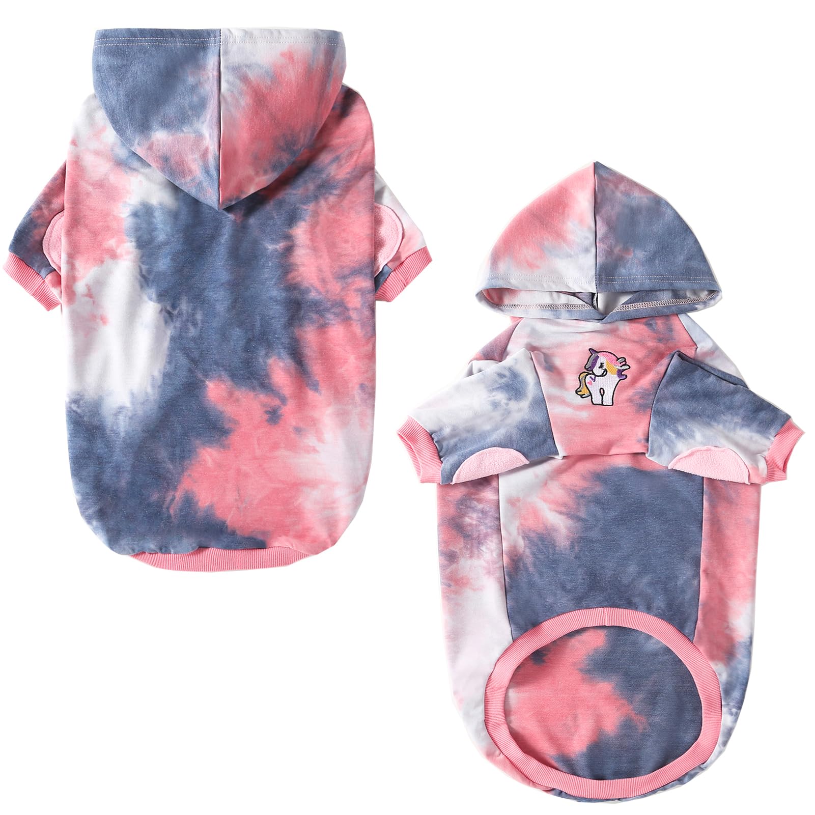 PriPre sudadera para perro con estampado multicolor rosa gris, vista frontal, suave y cómoda