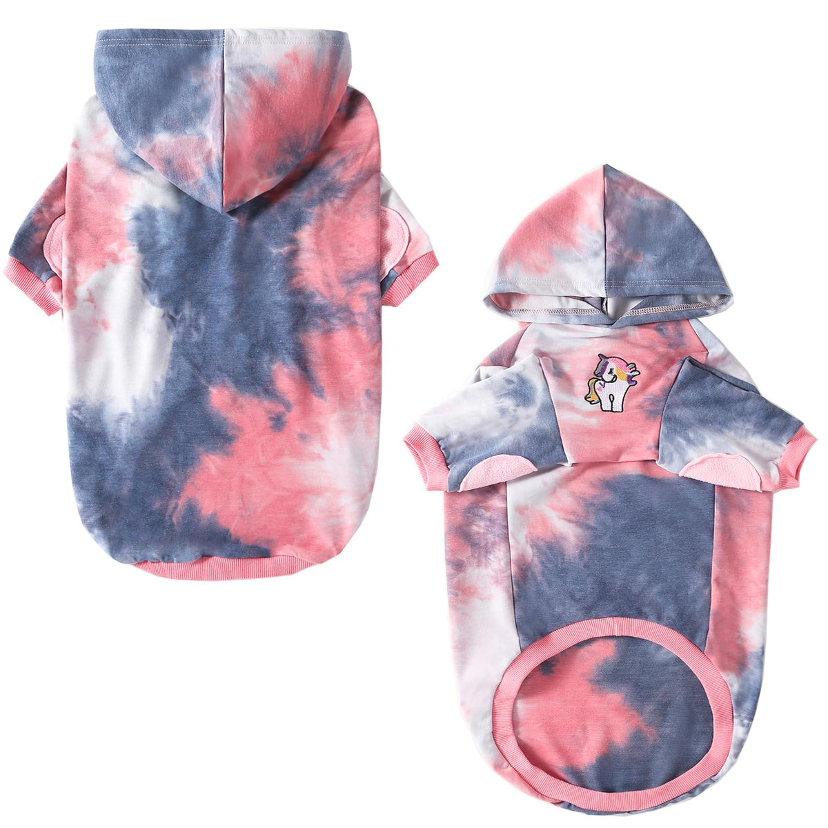 PriPre sudadera para perro con estampado multicolor rosa gris, vista frontal, suave y cómoda