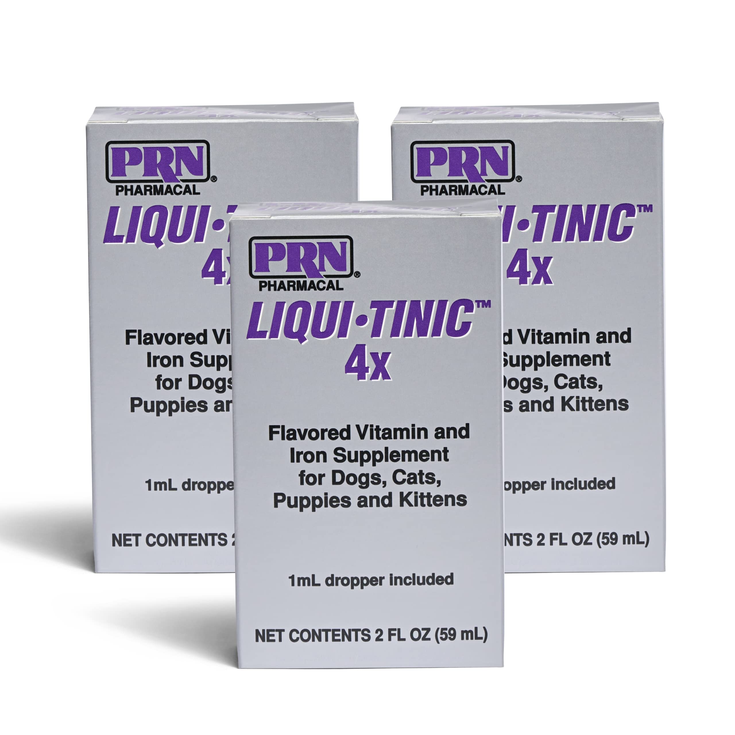 PRN Liqui-Tinic frasco volcado para alimentar mascotas con sabor hígado.