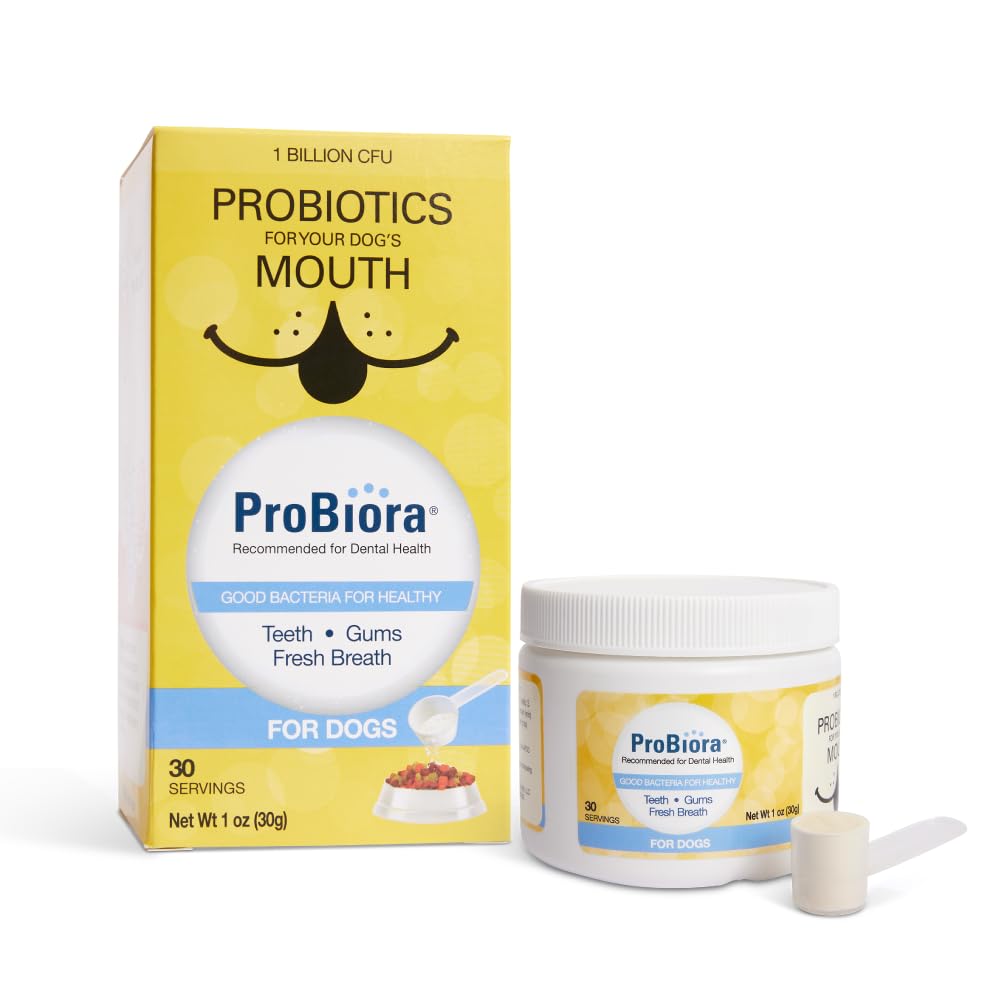 Dos frascos de Probiora para perros, opción para cuidado bucal continuo.