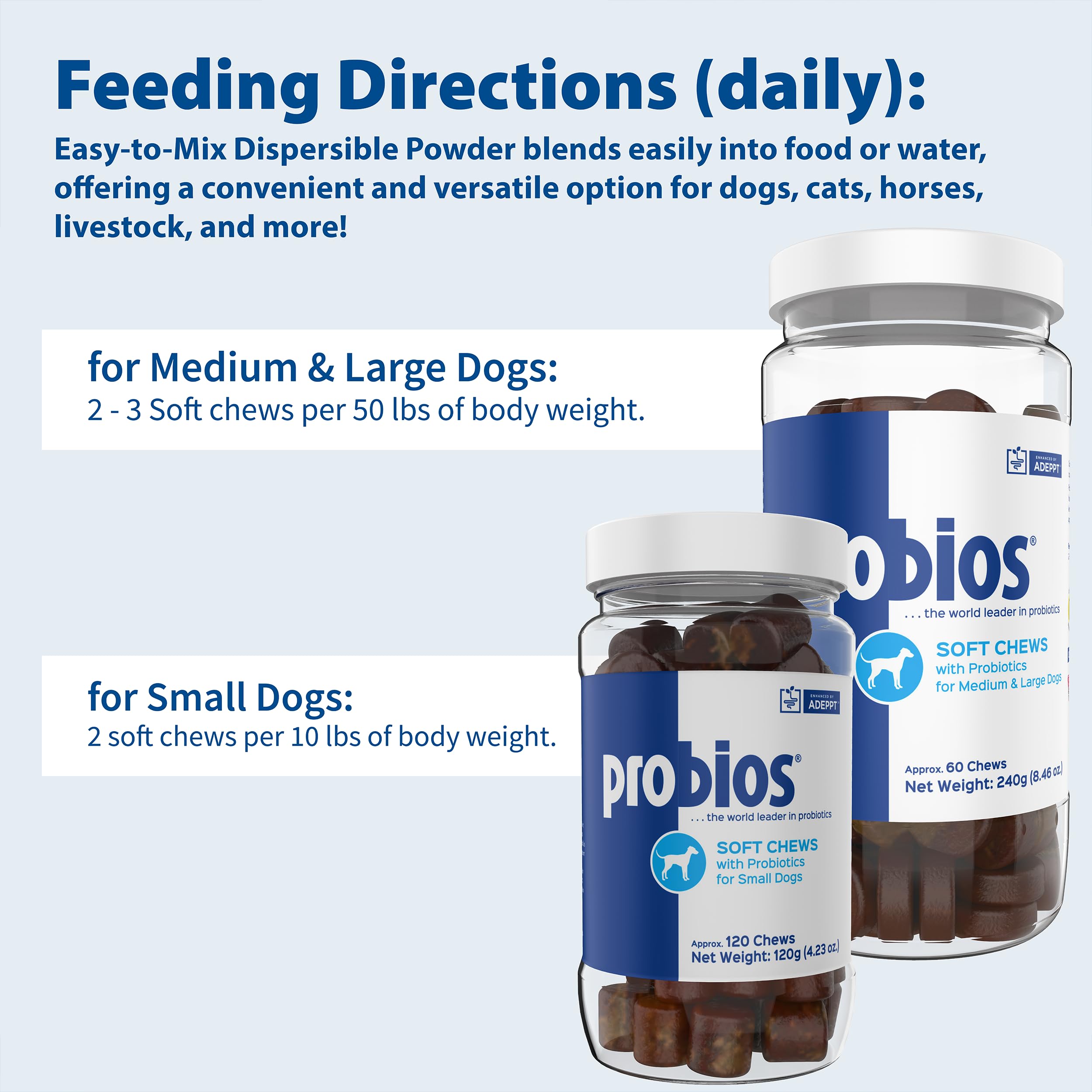 Probios para perros dosis diaria útil para viajes y estrés.