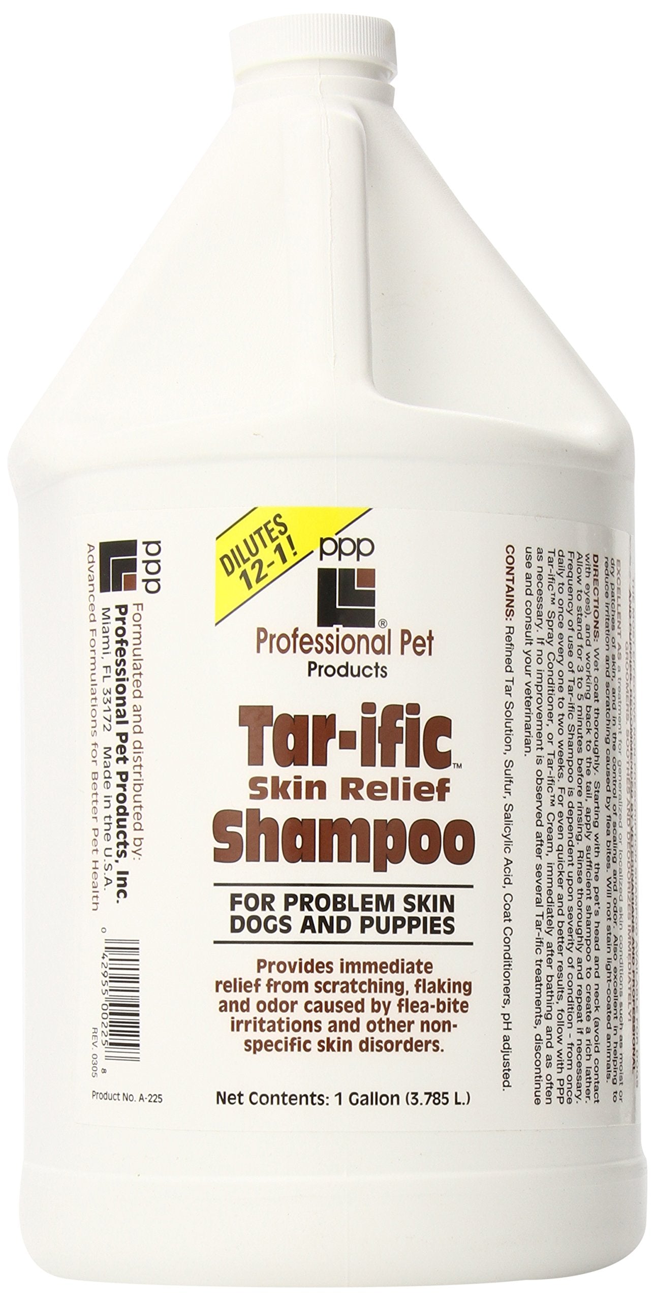 Professional Pets PPP Tar-ific Champú, botella frontal, calma irritaciones y olor en la piel del perro.