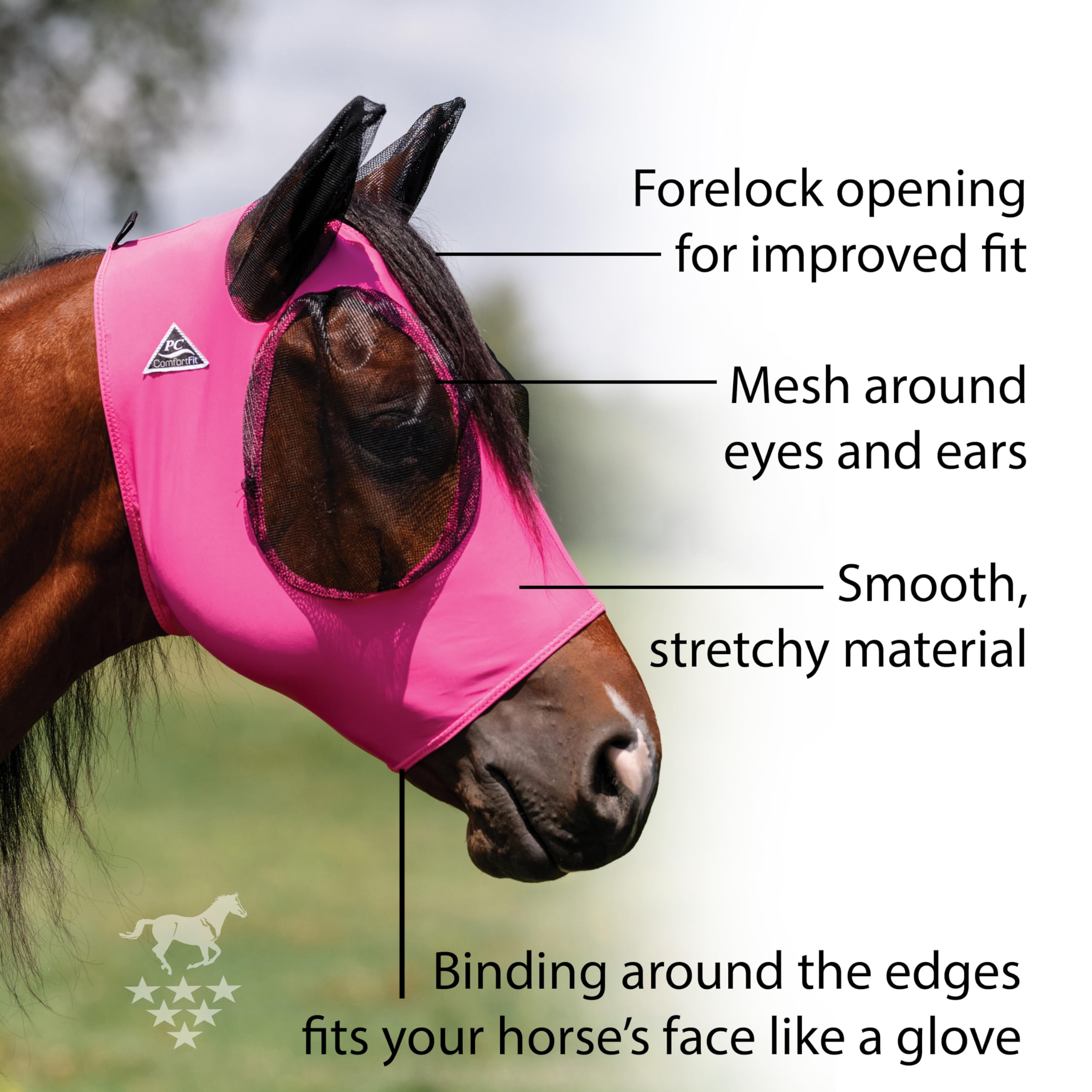 Professional's Choice Comfort Fit Fly Mask protege orejas y ojos con visión clara