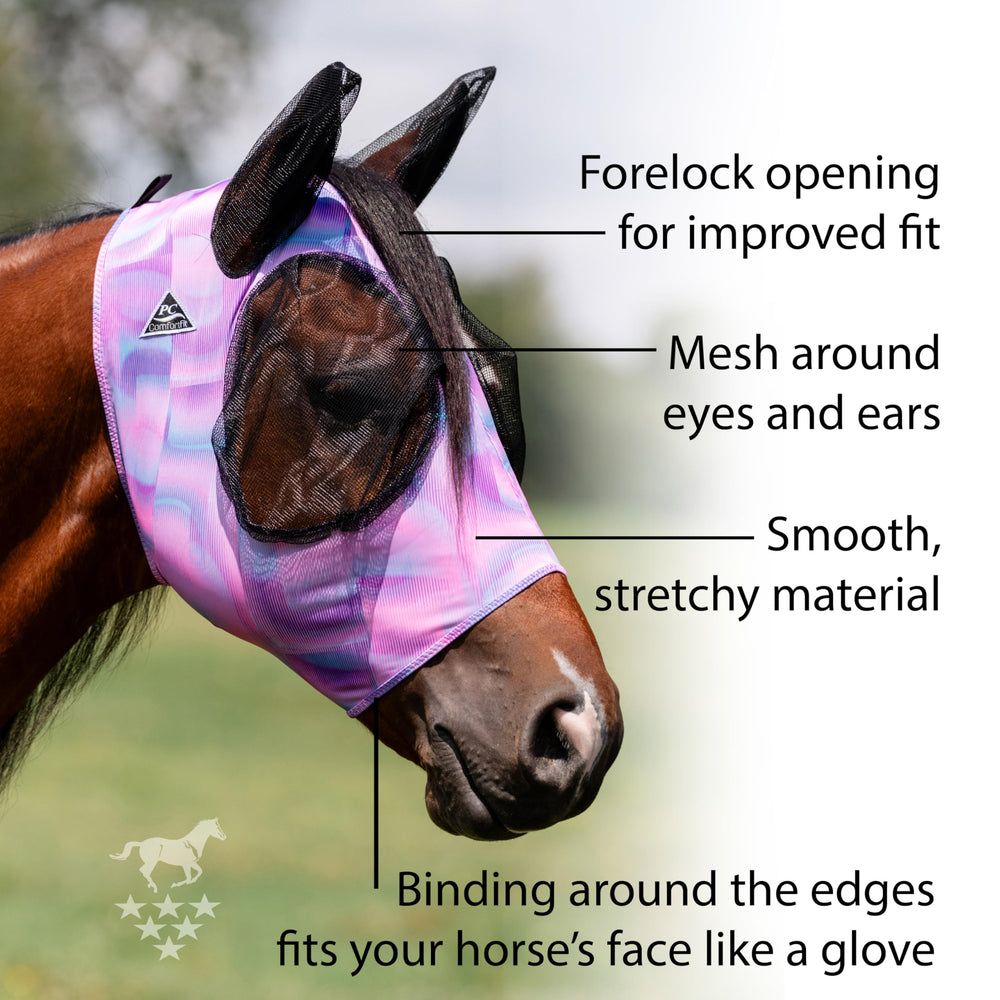 Professional's Choice Comfort-Fit máscara anti moscas para caballo con abertura para la crin para mejor ajuste.