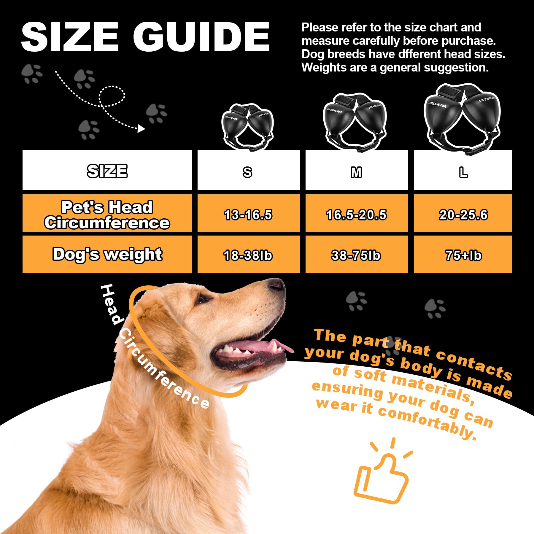 PROHEAR orejeras para perros, protección auditiva, adecuada para paseos ruidosos y viajes.