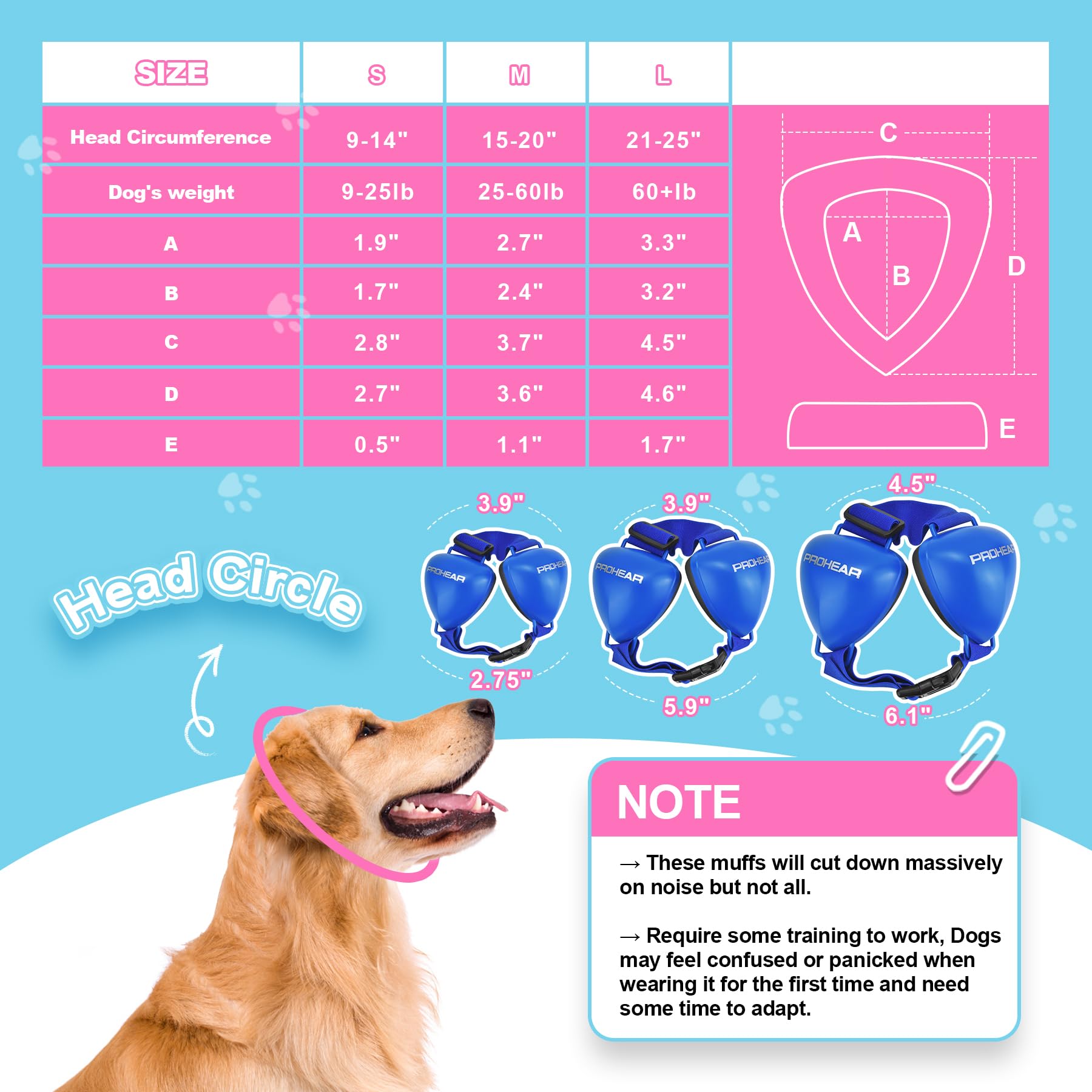 PROHEAR orejeras para perro con ajuste ergonómico y comodidad.