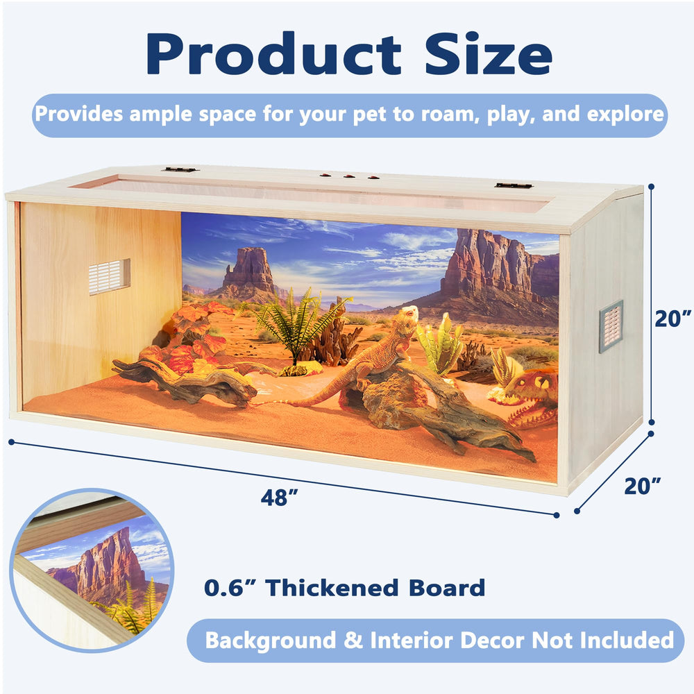 PROLEE tanque dragón barbud con pared de madera visible para un aspecto natural duradero.