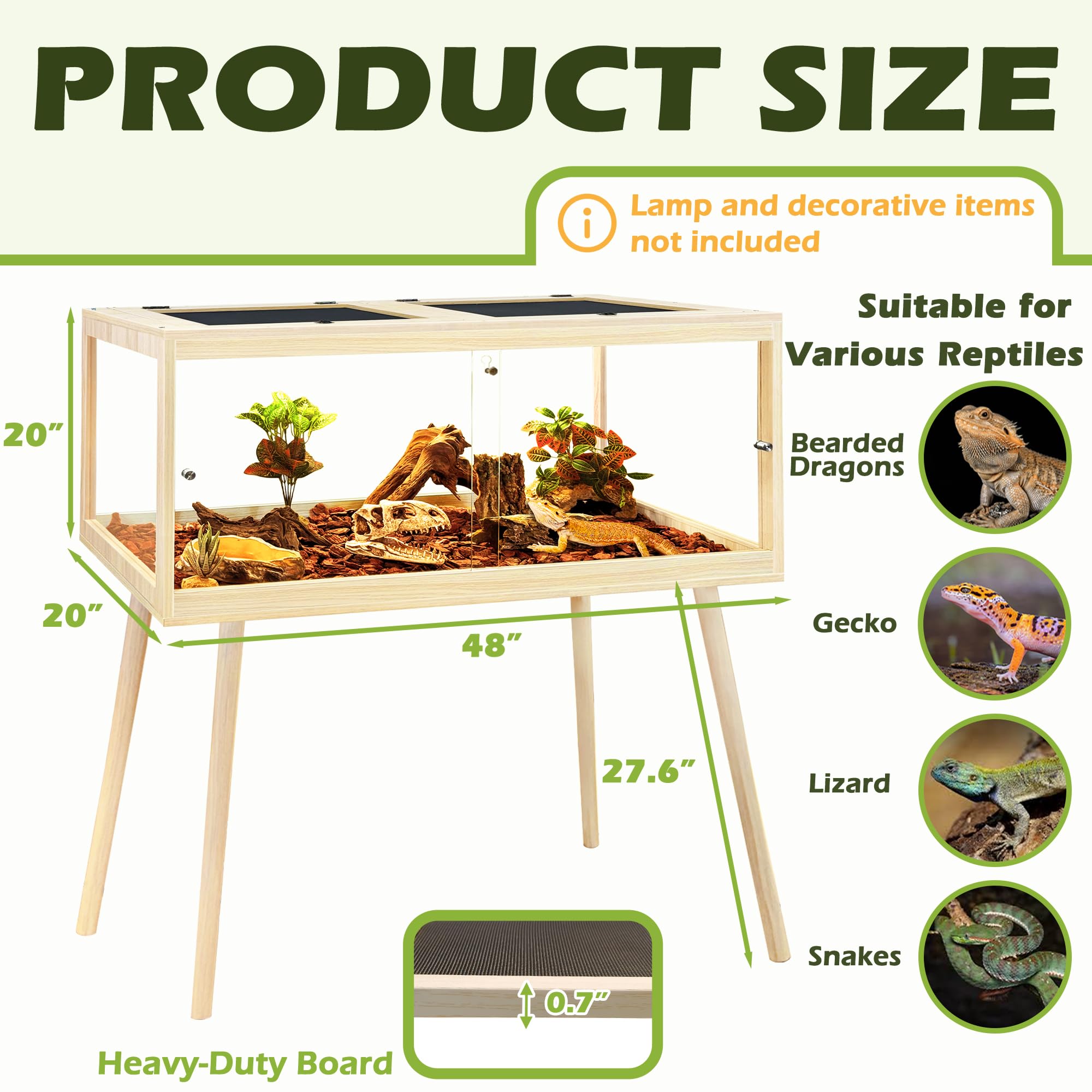 PROLEE tanque reptil madera interior: visualizacion clara y limpieza sencilla