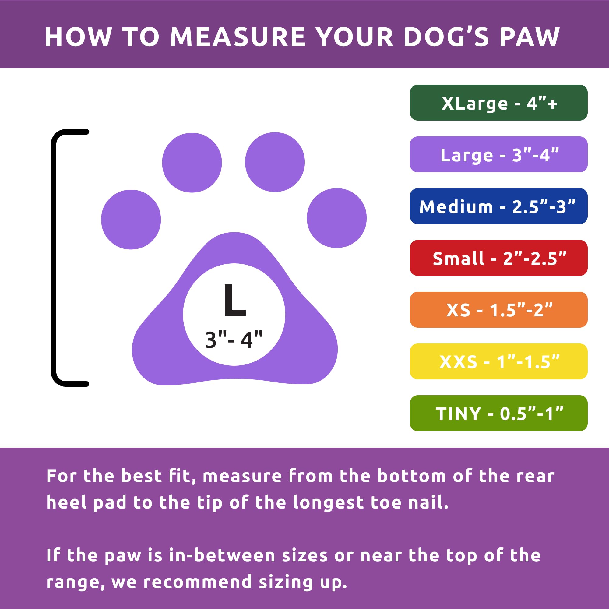 Tabla de tallas de Protex PawZ para perros.