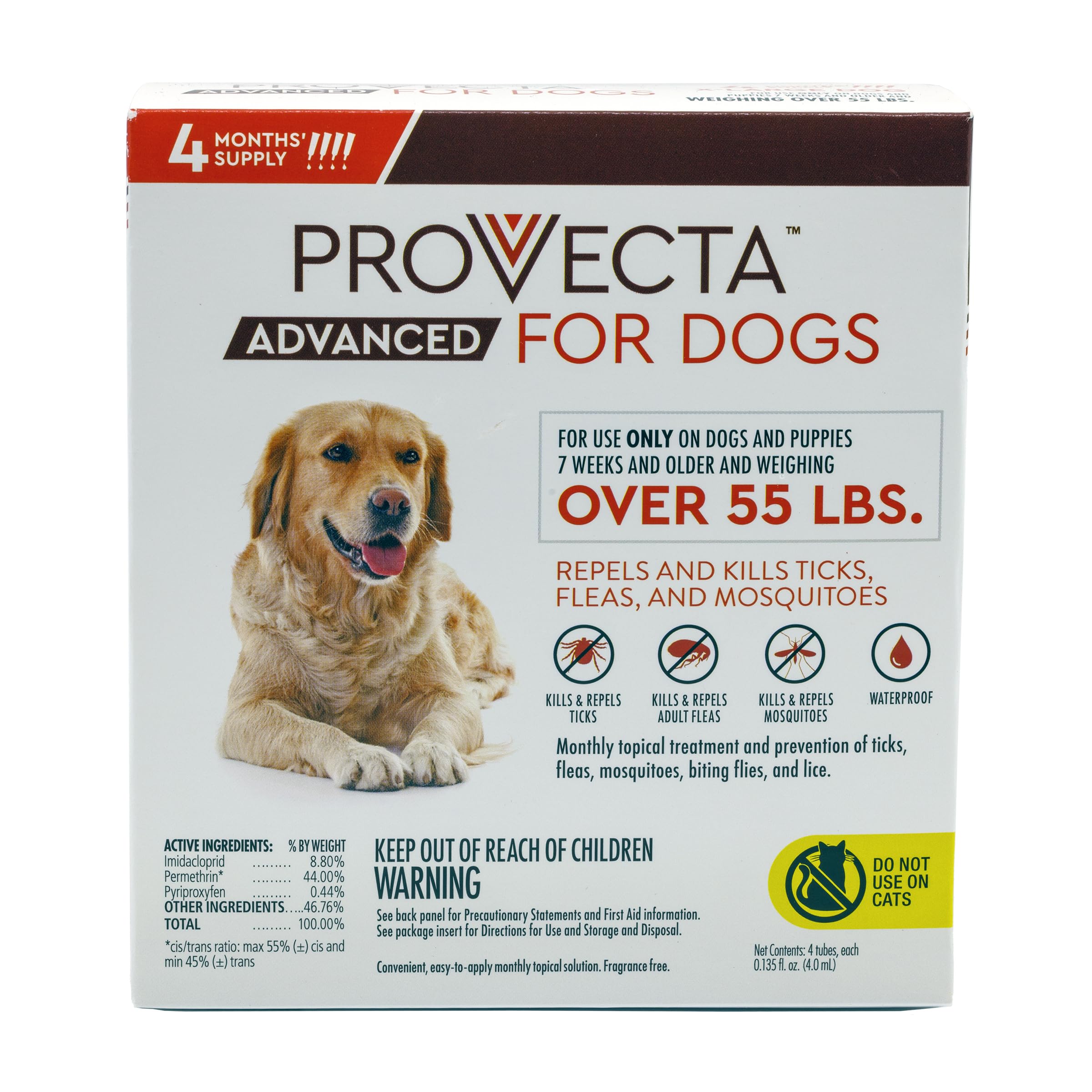 Provecta para perros grandes: aplicación tópica en la piel de perros grandes para prevención de pulgas y garratas.