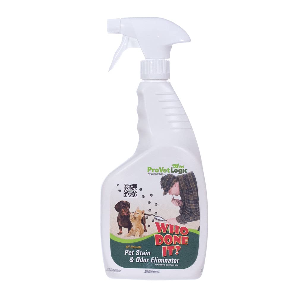 ProVetLogic Who Done It: rociador 32oz para eliminar olores de mascotas en alfombras y muebles.