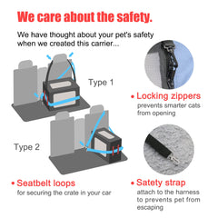 Prutapet transportín para gato con hebilla de cinturón para coche y seguridad estable