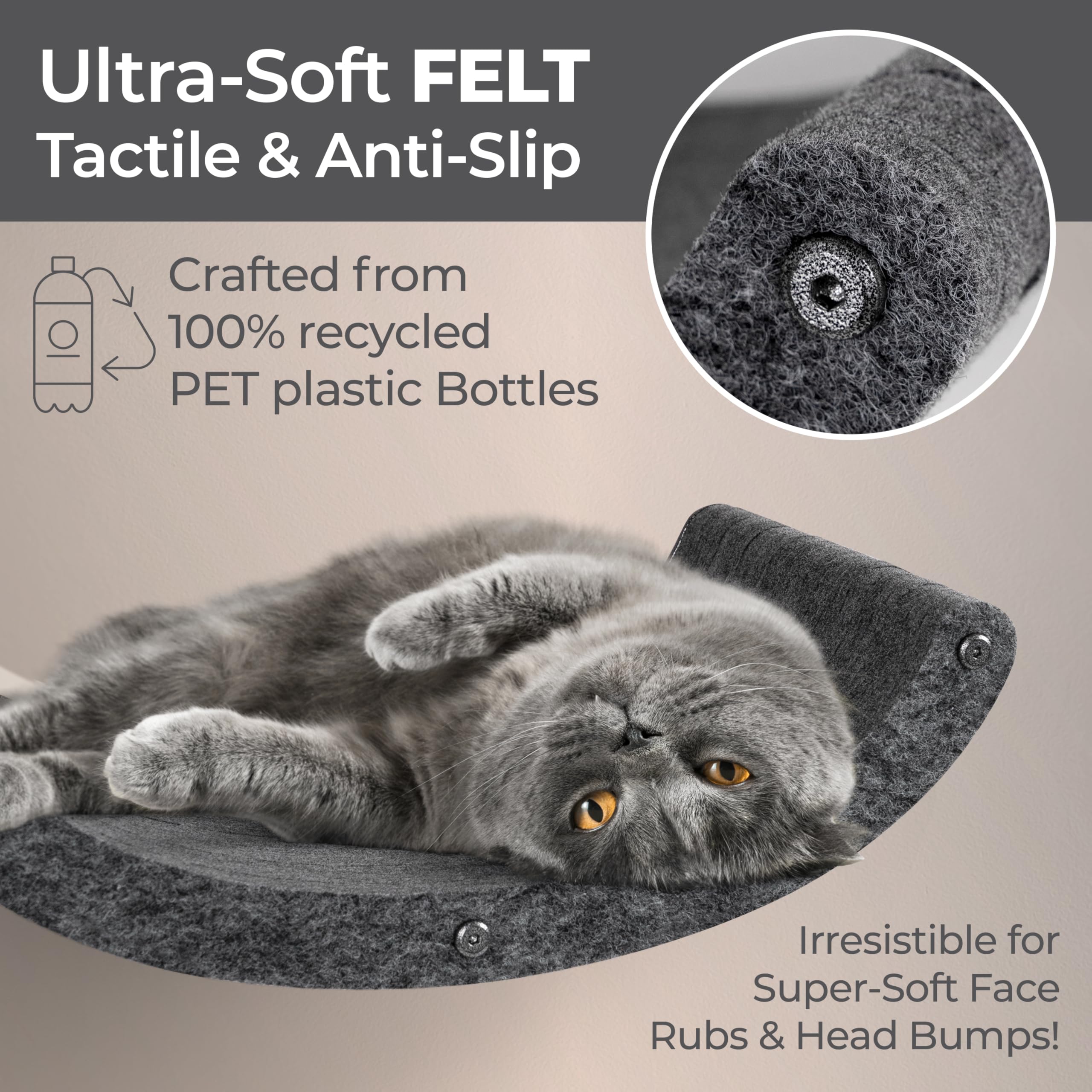 Pryde Pets detalle de fieltro reciclado, superficie suave y antideslizante para juego.