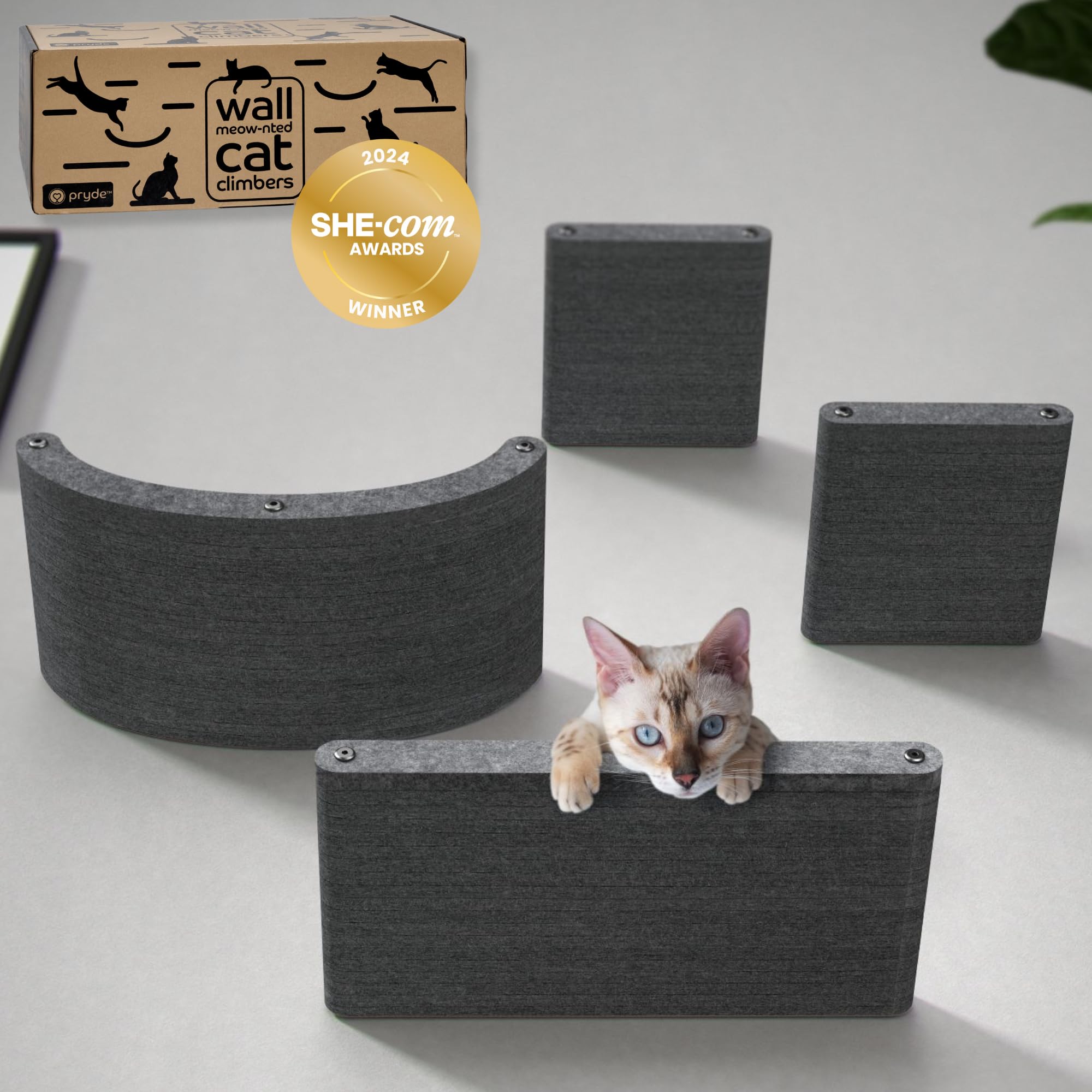 Pryde Pets estanterías de pared para gatos, conjunto de 4, acabado carbón, seguro y estable.
