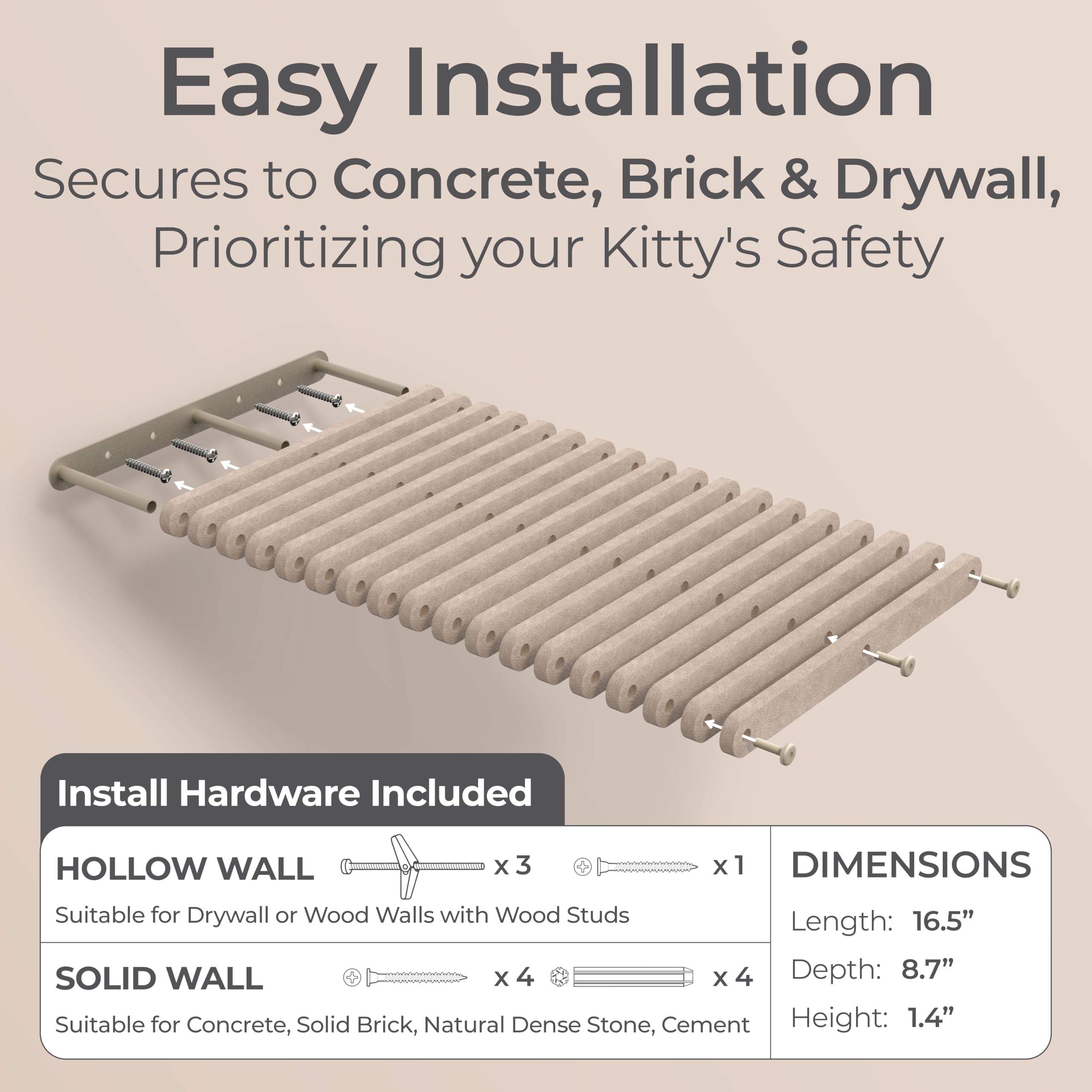 Pryde Pets plataforma de rascar en pared, apoyo estable para felinos.