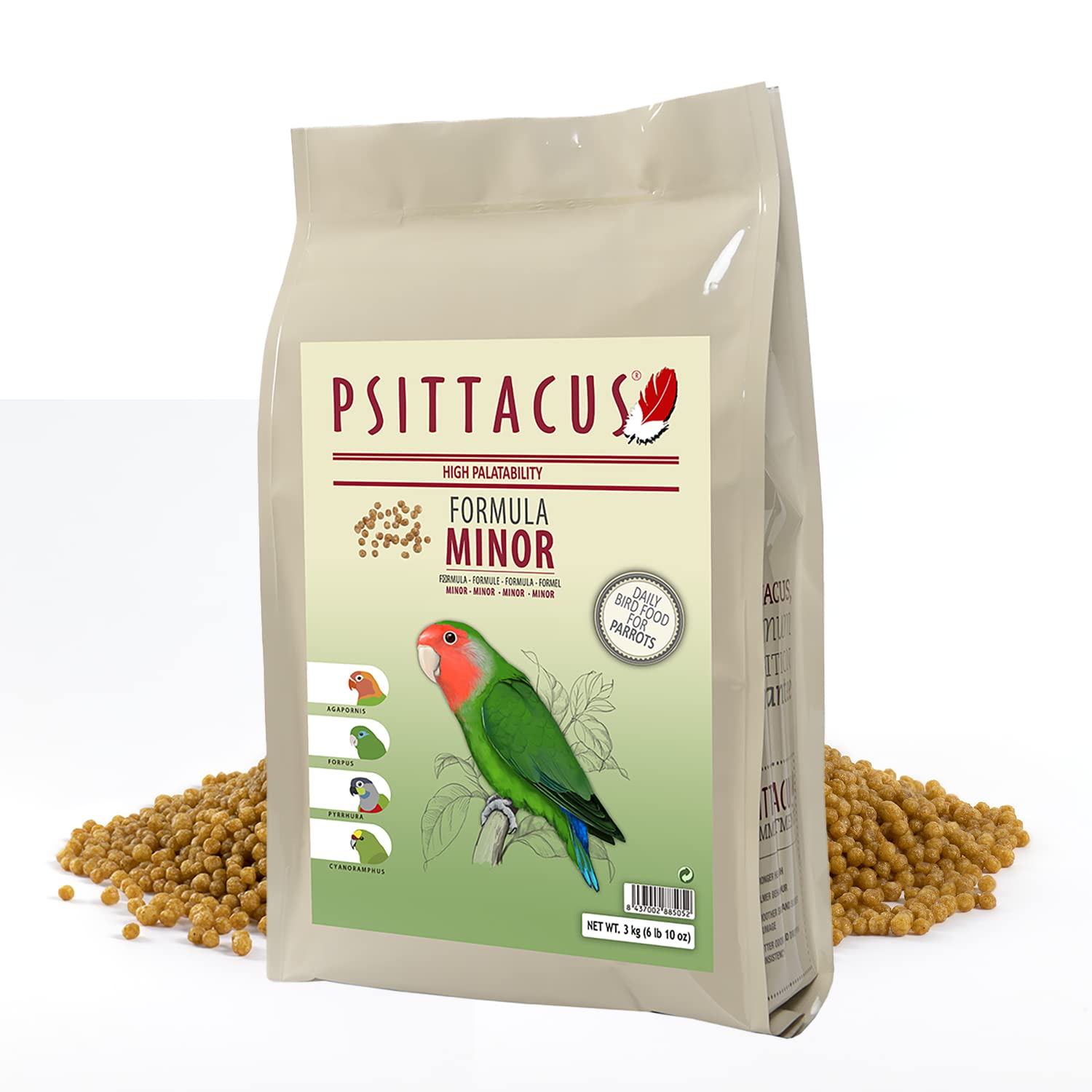 Psittacus Minor: pellets completos para inseparables, dieta estable para aves pequeñas.