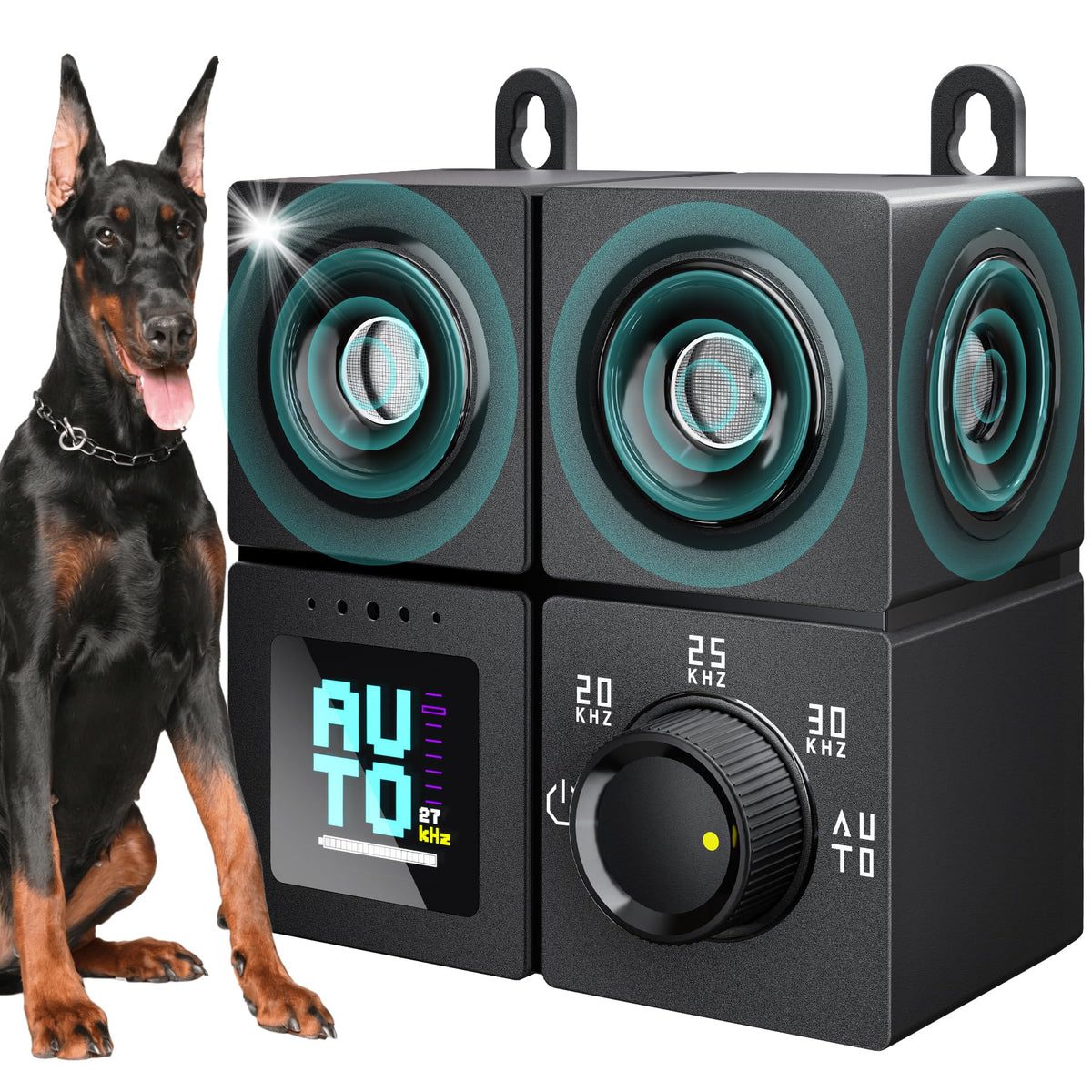 PSITUGE deterrente ultrasonico exterior montado en cerca para reducir ladridos