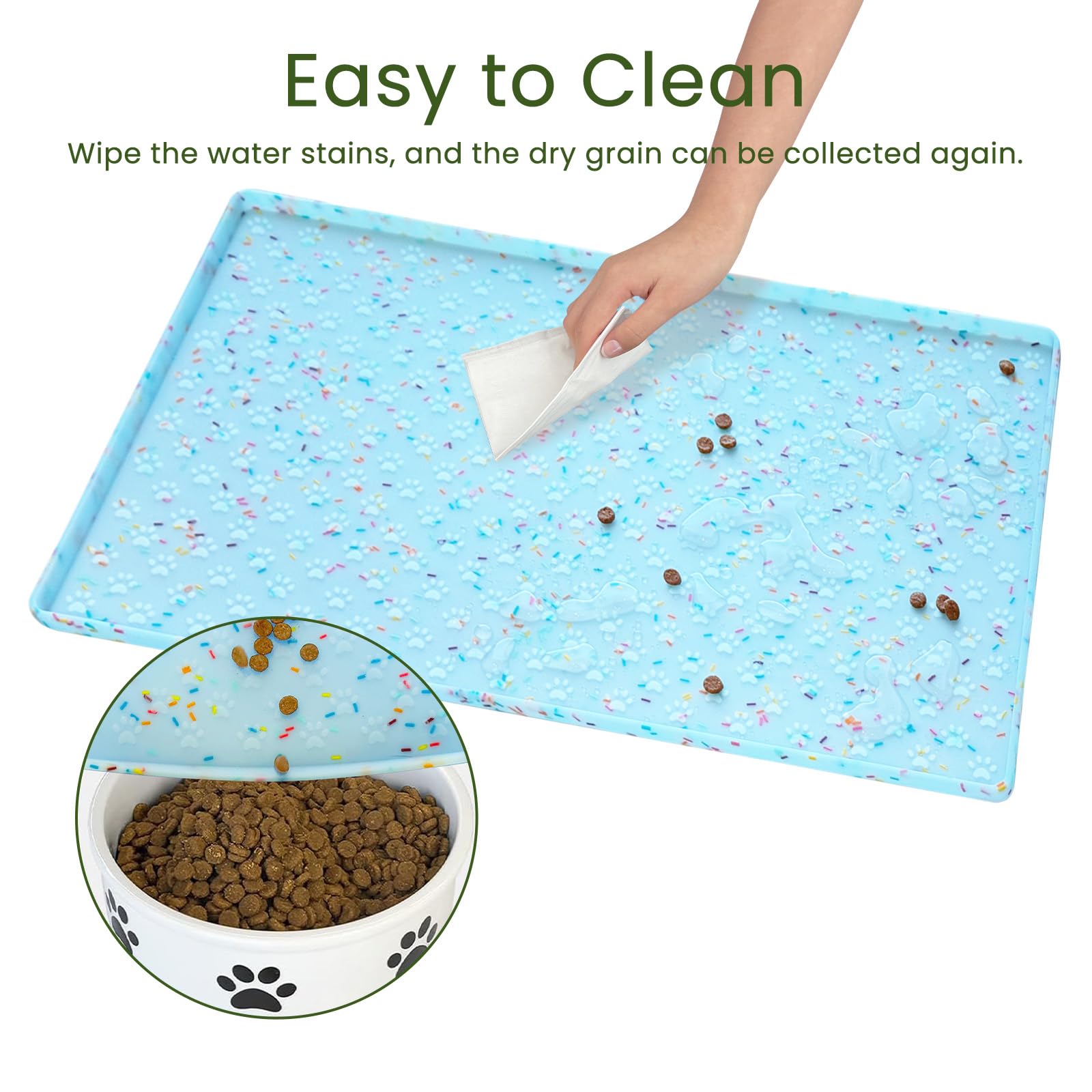 Ptlom alfombrilla de alimentación para casa, antideslizante y apta para gatos y perros