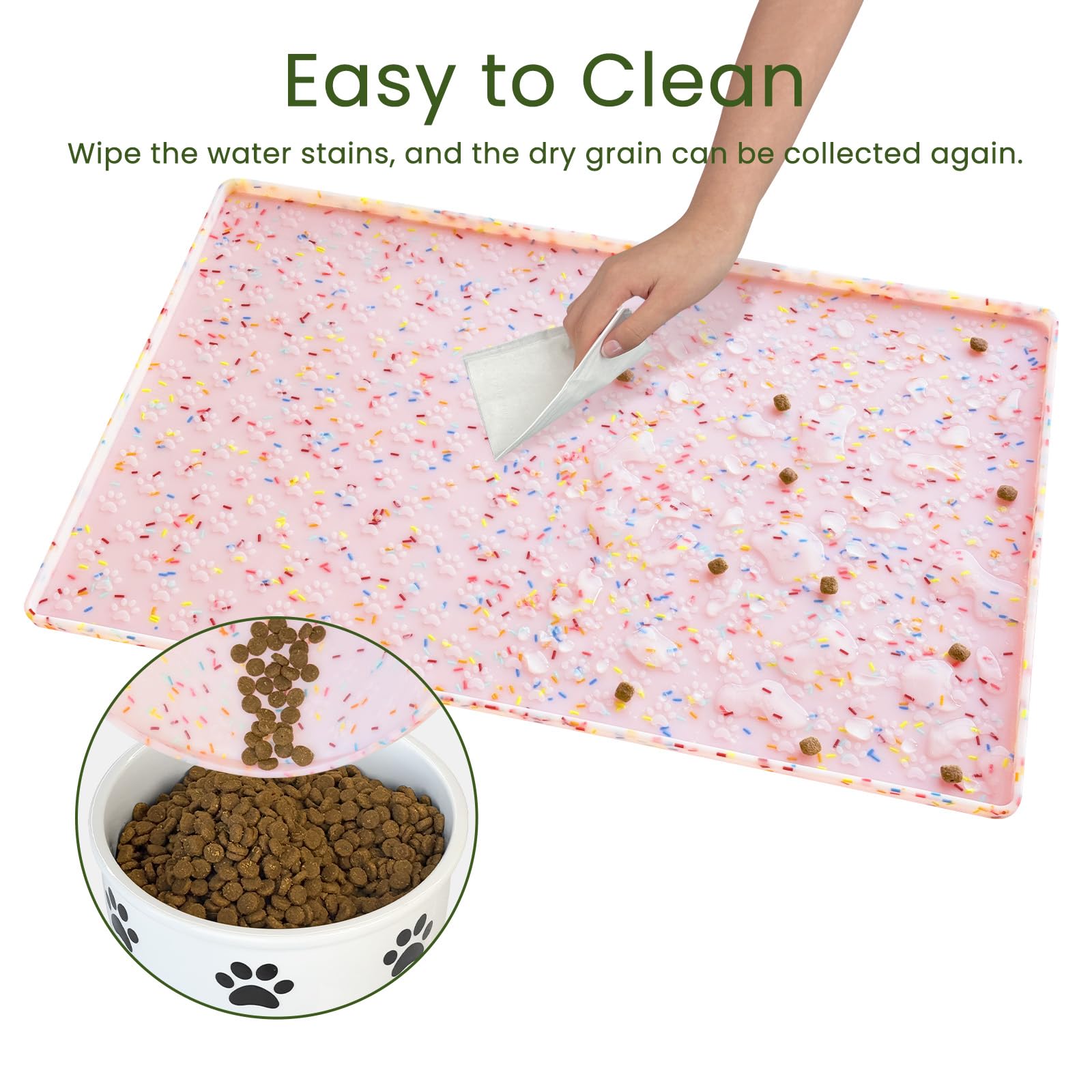 Ptlom alfombrilla rosa para perros y gatos; añade orden al área de comida.