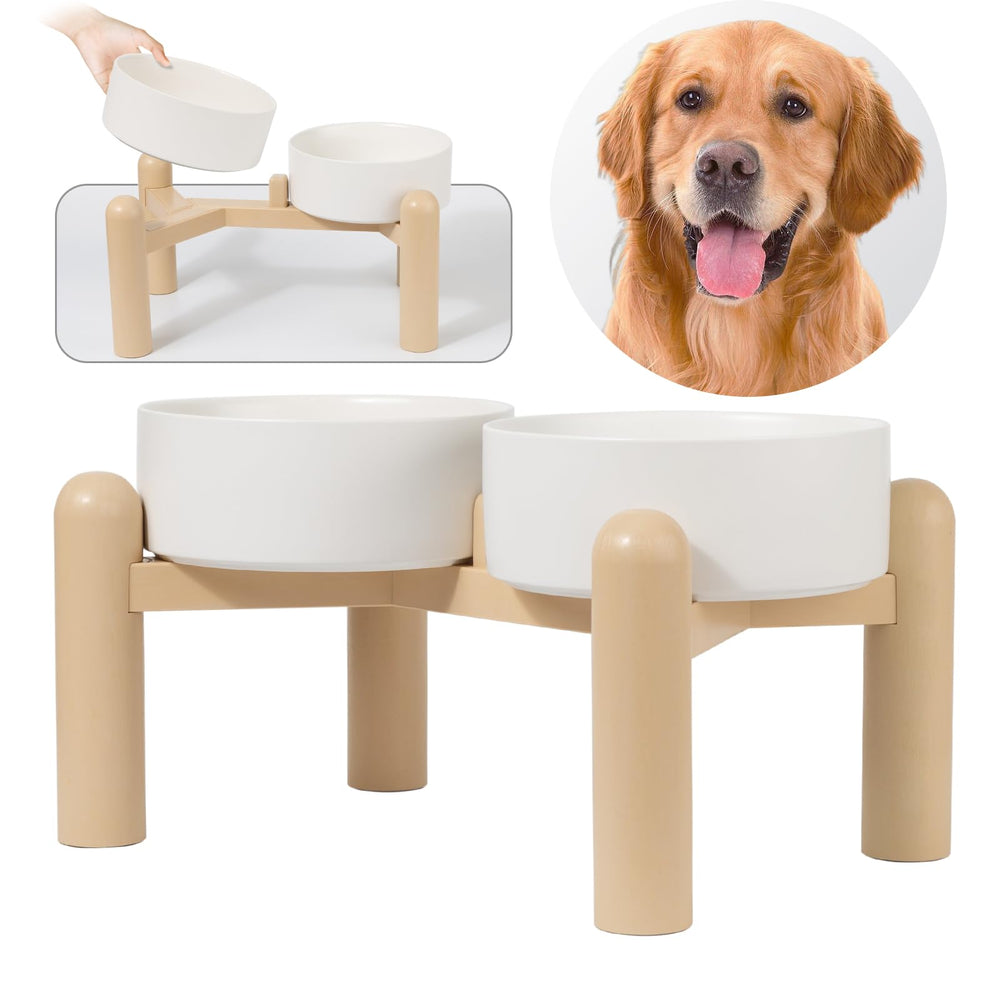 PTOBER cuencos cerámicos elevados para perros con base antideslizante, versión blanca.
