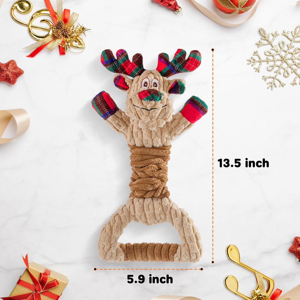 Pubialo juguete perro con diseños bordados navideños, seguro y festivo.