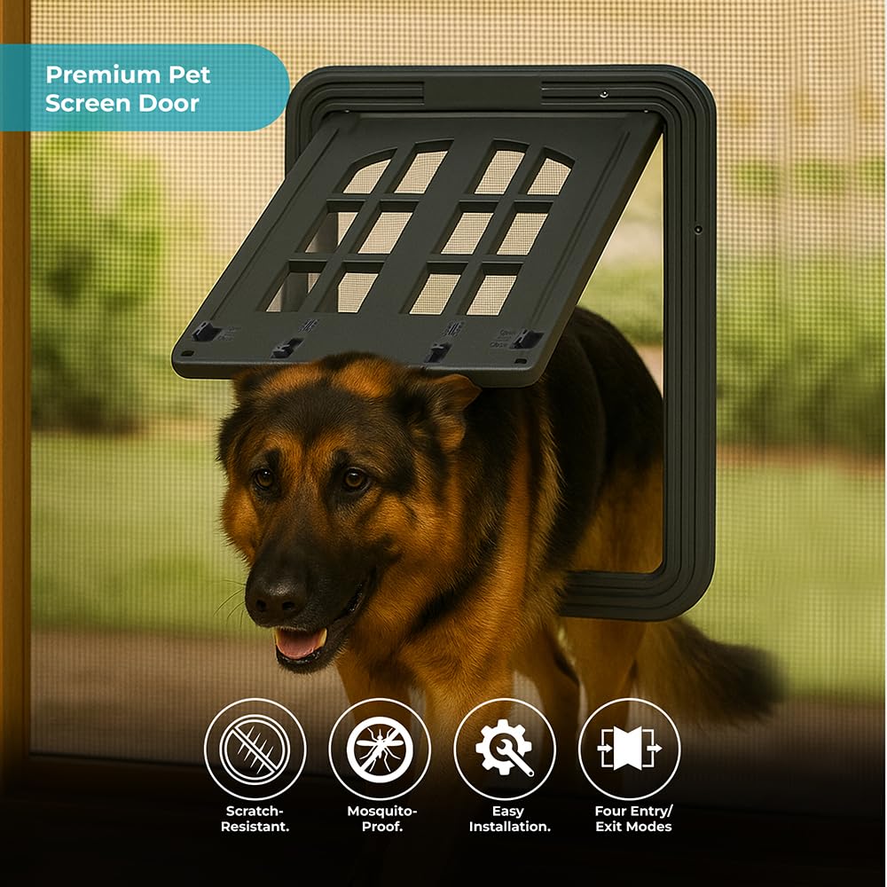Puerta de Mascotas Pantalla Grande con cuatro vías para entrada y salida.