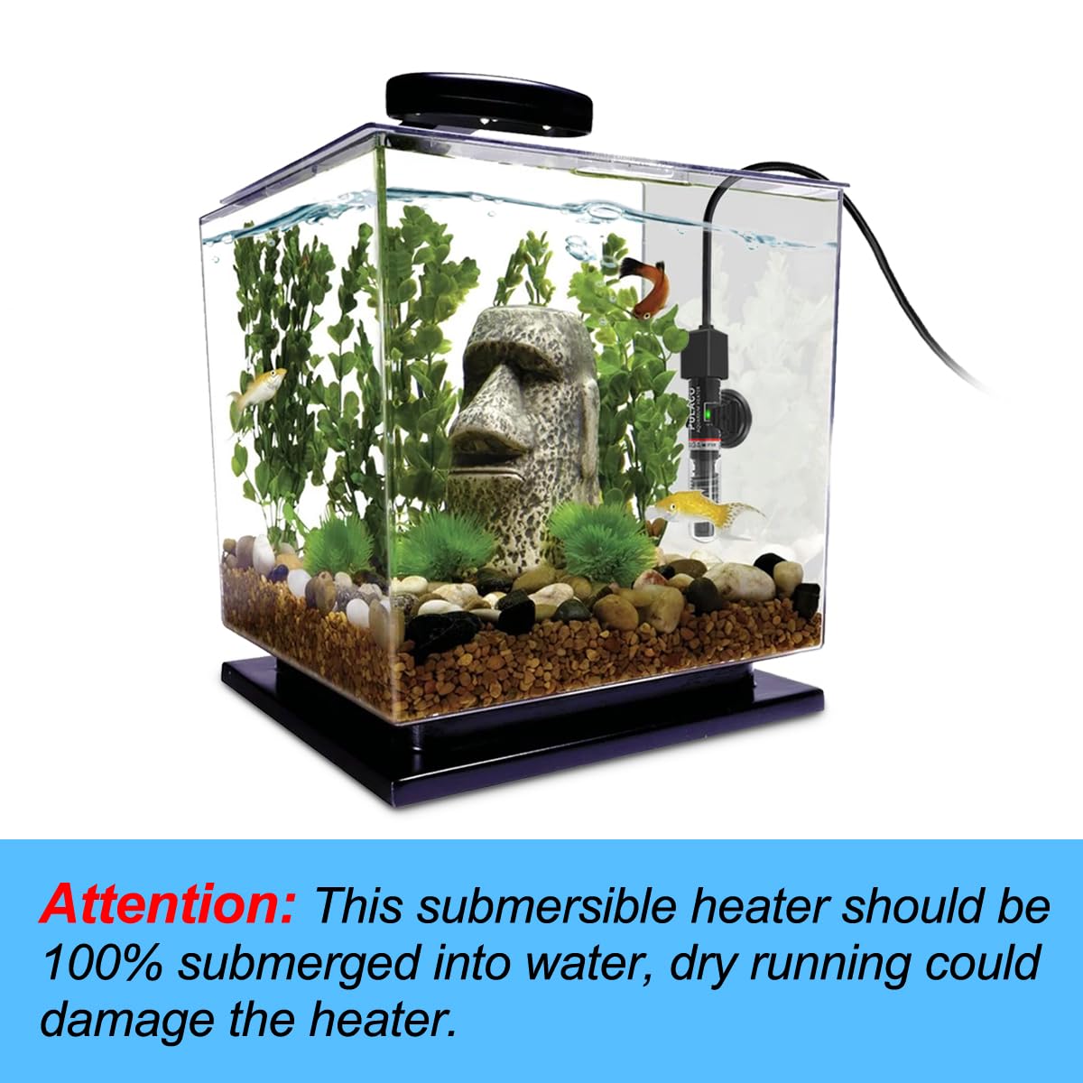 PULACO calentador 25W Betta, instalación horizontal para fácil ajuste.
