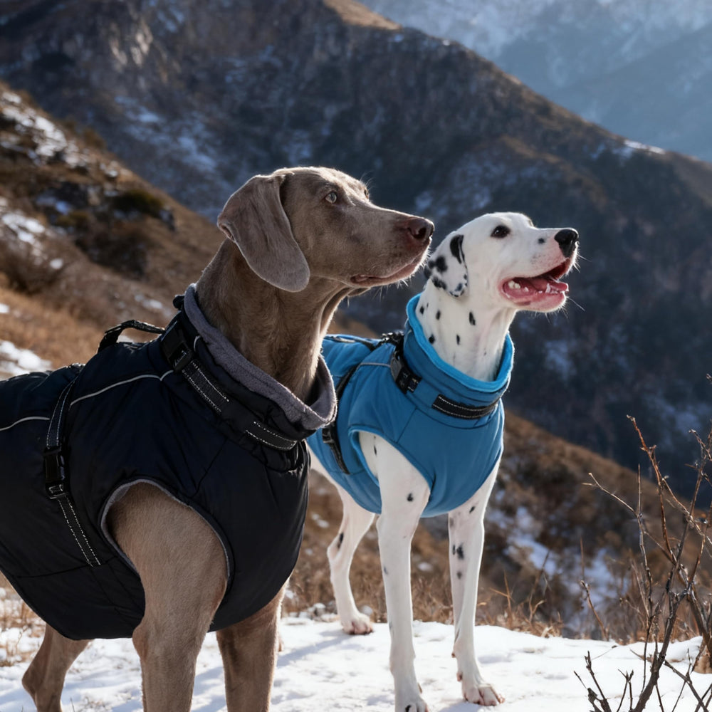 PUMYPOREITY chaqueta de nieve negra para perros grandes en salidas de invierno.