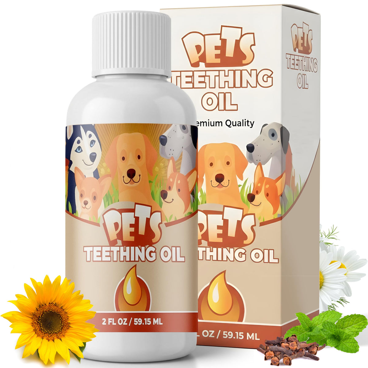 Punkin Butt Aceite de dentición para perros, botella de 2 oz para alivio suave