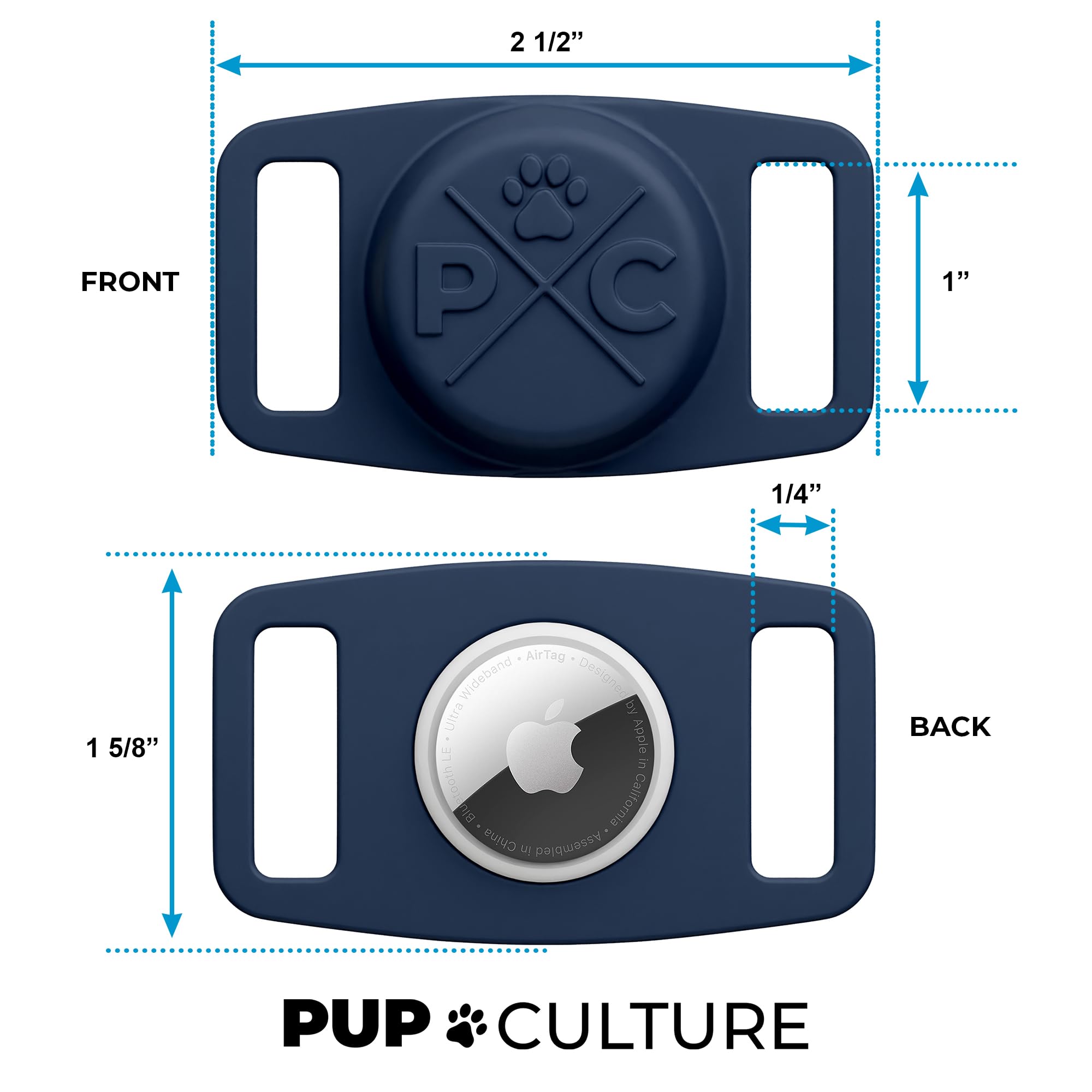 Pup Culture resistente al agua IP67 protege AirTag durante juegos.