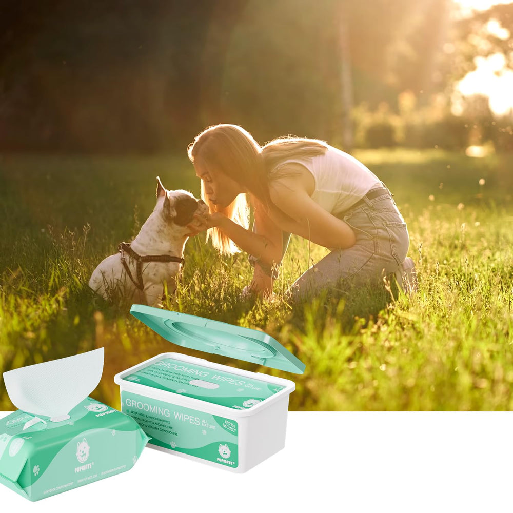 PUPMATE toallitas uso diario mascotas, ideal para limpiezas rápidas en casa o fuera.