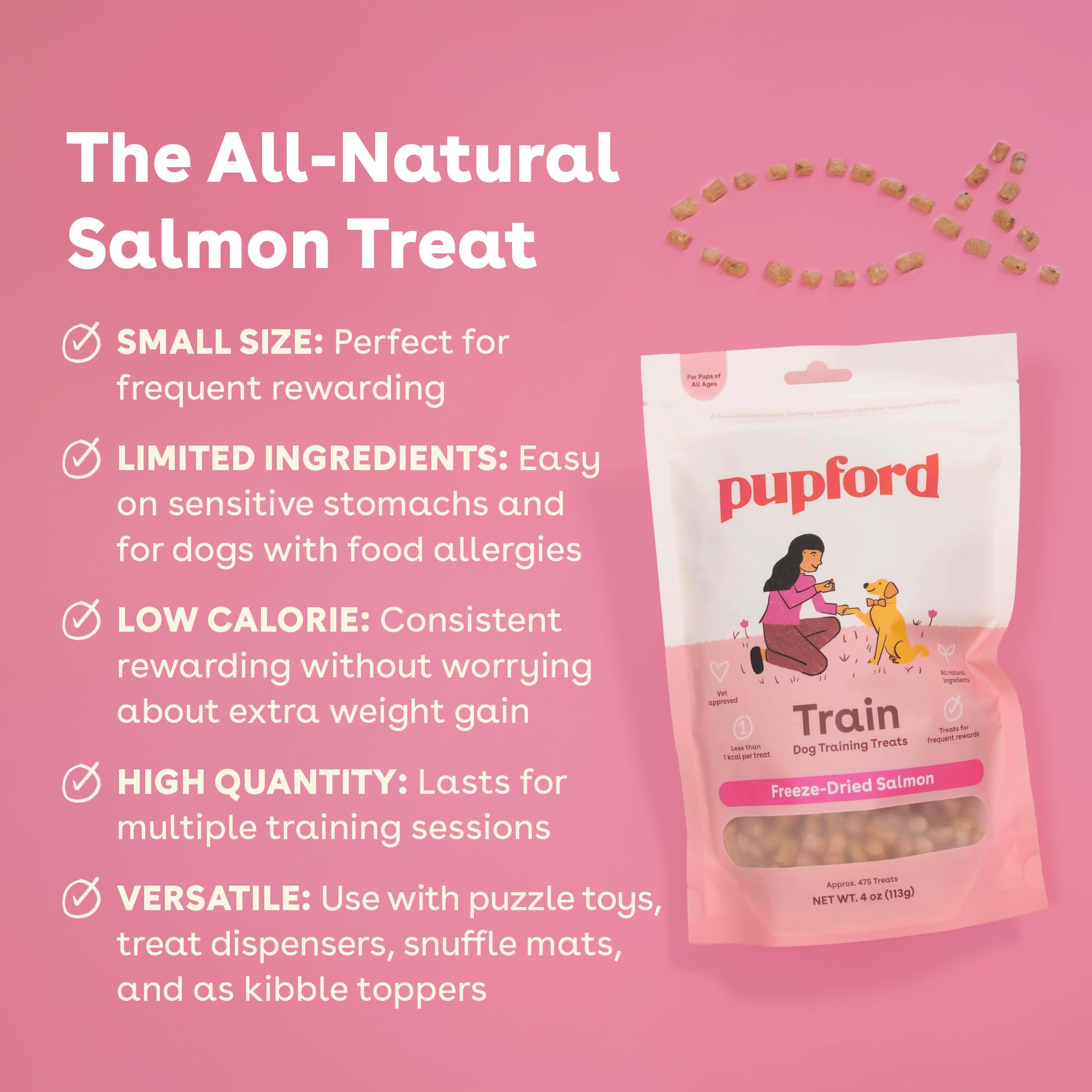 Bocadillos secos de Pupford, dos ingredientes con salmón, ideales para entrenamiento