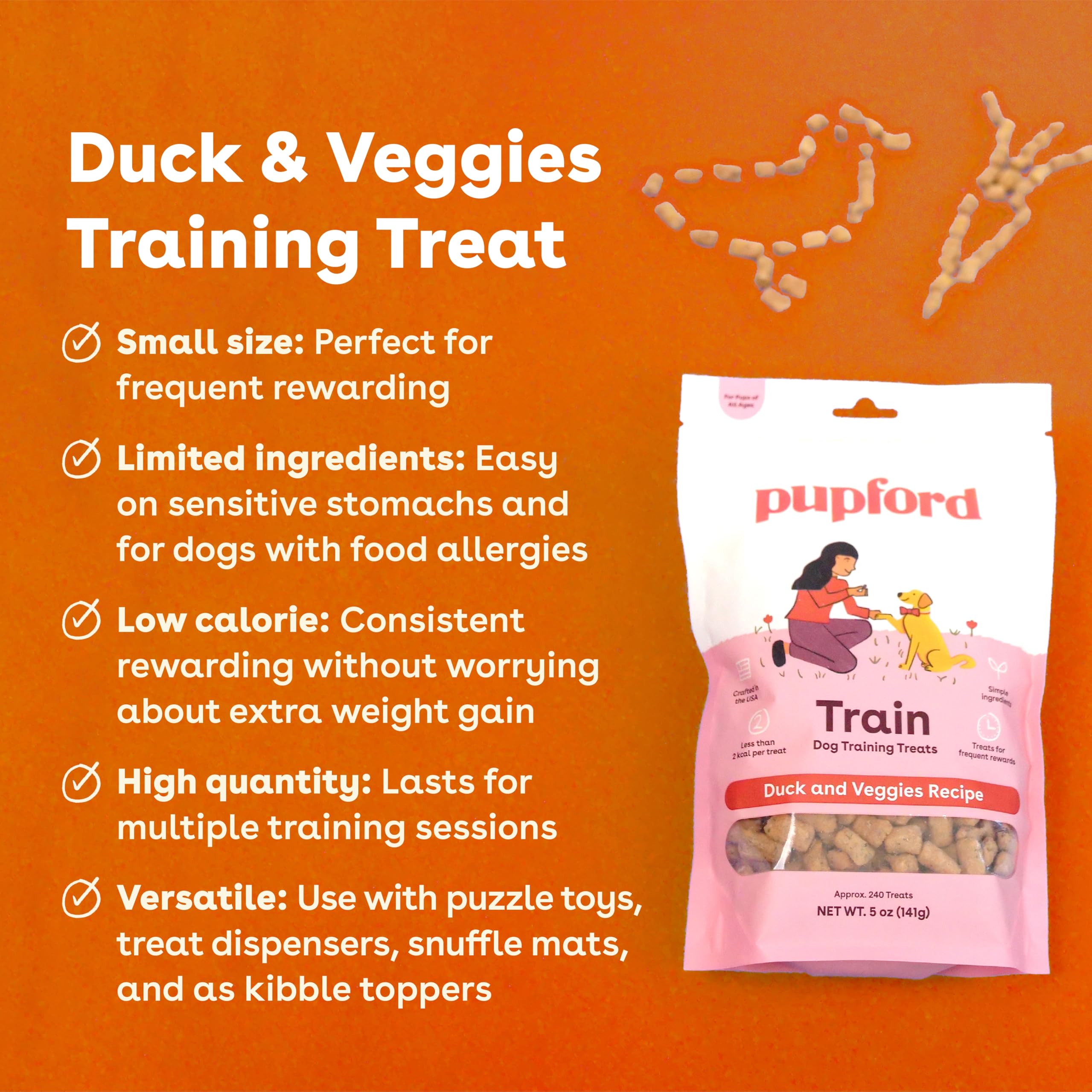 Pupford bocados-entrenamiento-pato, tamaño pequeño para recompensas rápidas.