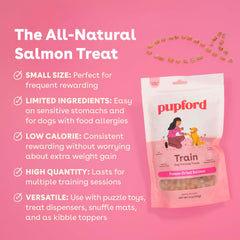 Bocados Pupford Salmón para entrenamiento compactos, ideales para snacks durante la sesión.