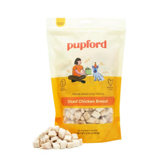 Pupford empaque de pechuga de pollo liofilizada en 3 oz para perros.